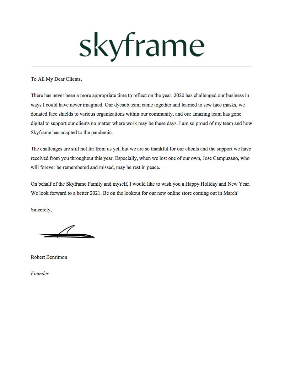 note from skyframe founder
