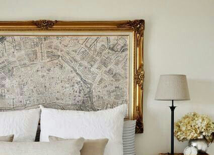 custom framed map gold headboard 