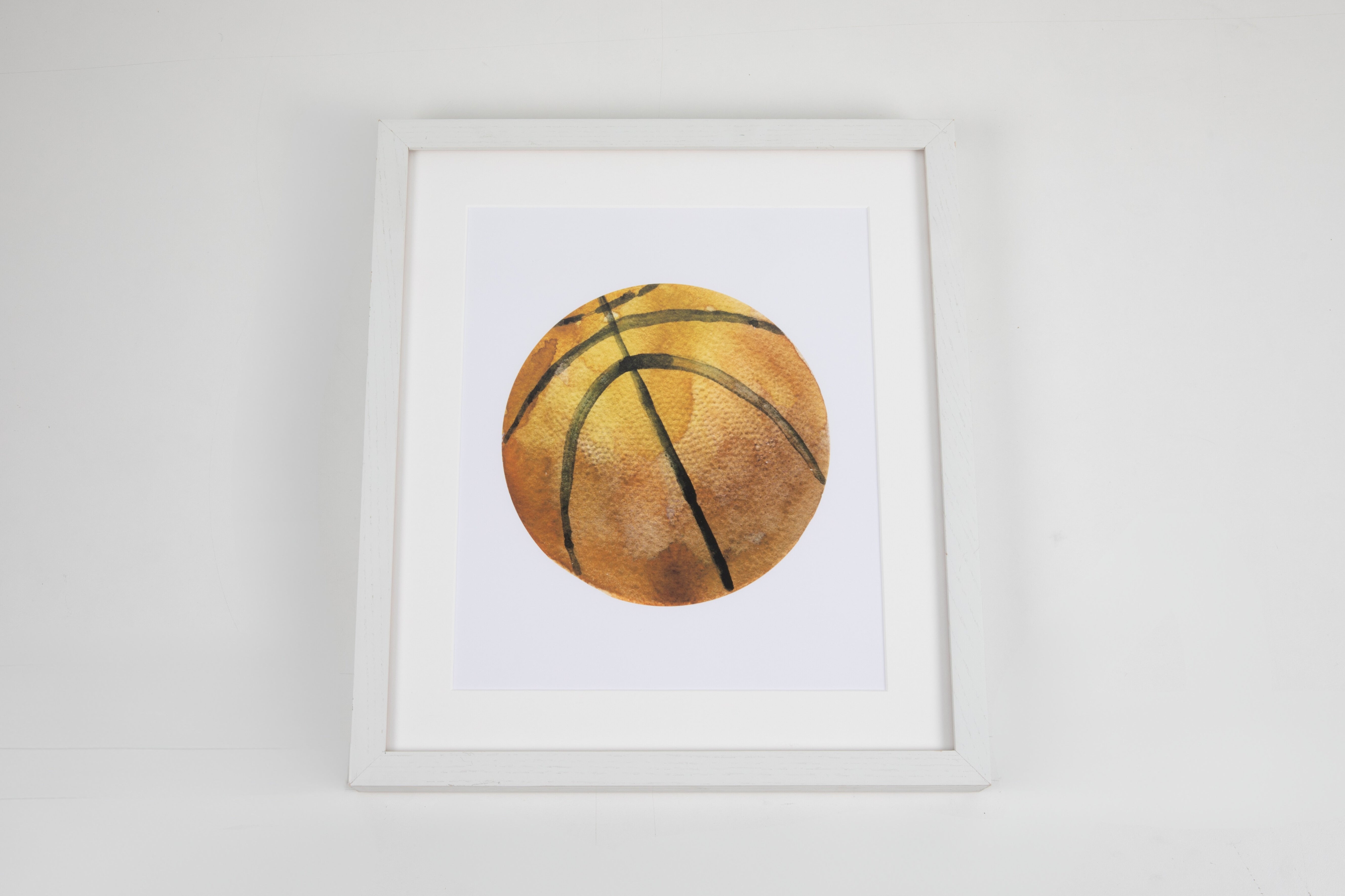 Basketball Watercolor Art with White Frame