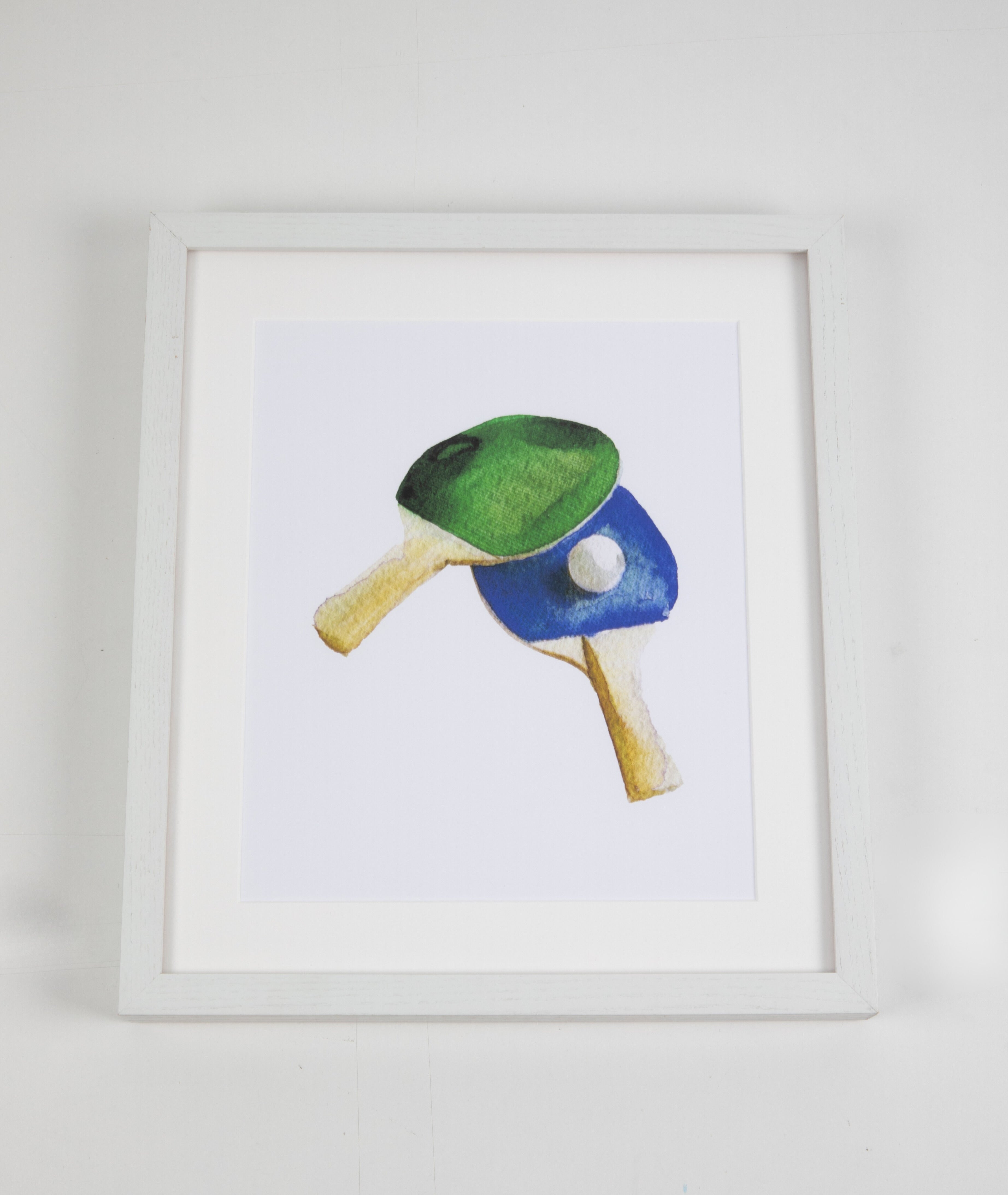 Ping Pong Paddles Watercolor Art with White Frame