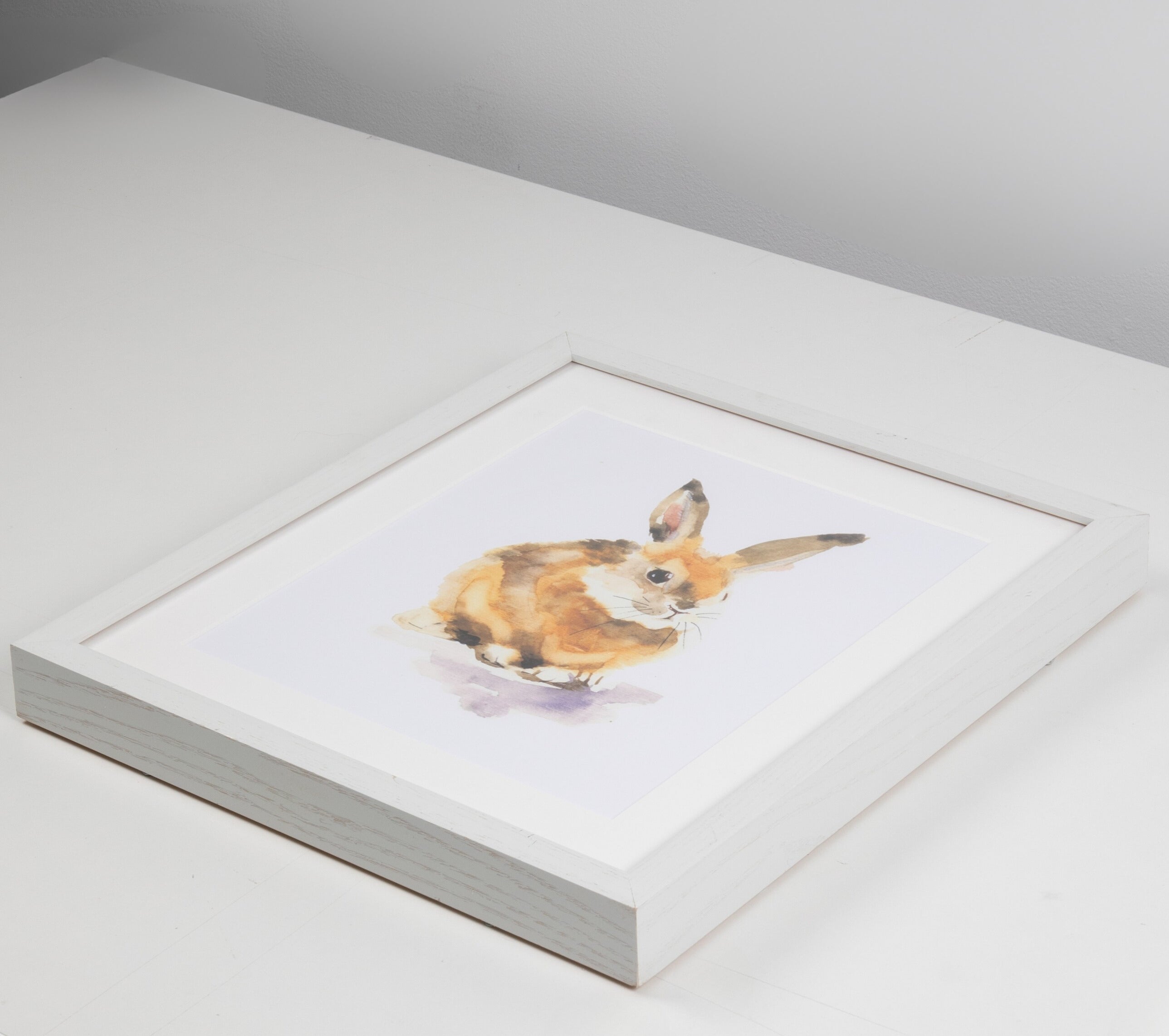 Bunny-Rabbit Watercolor Art with White Frame