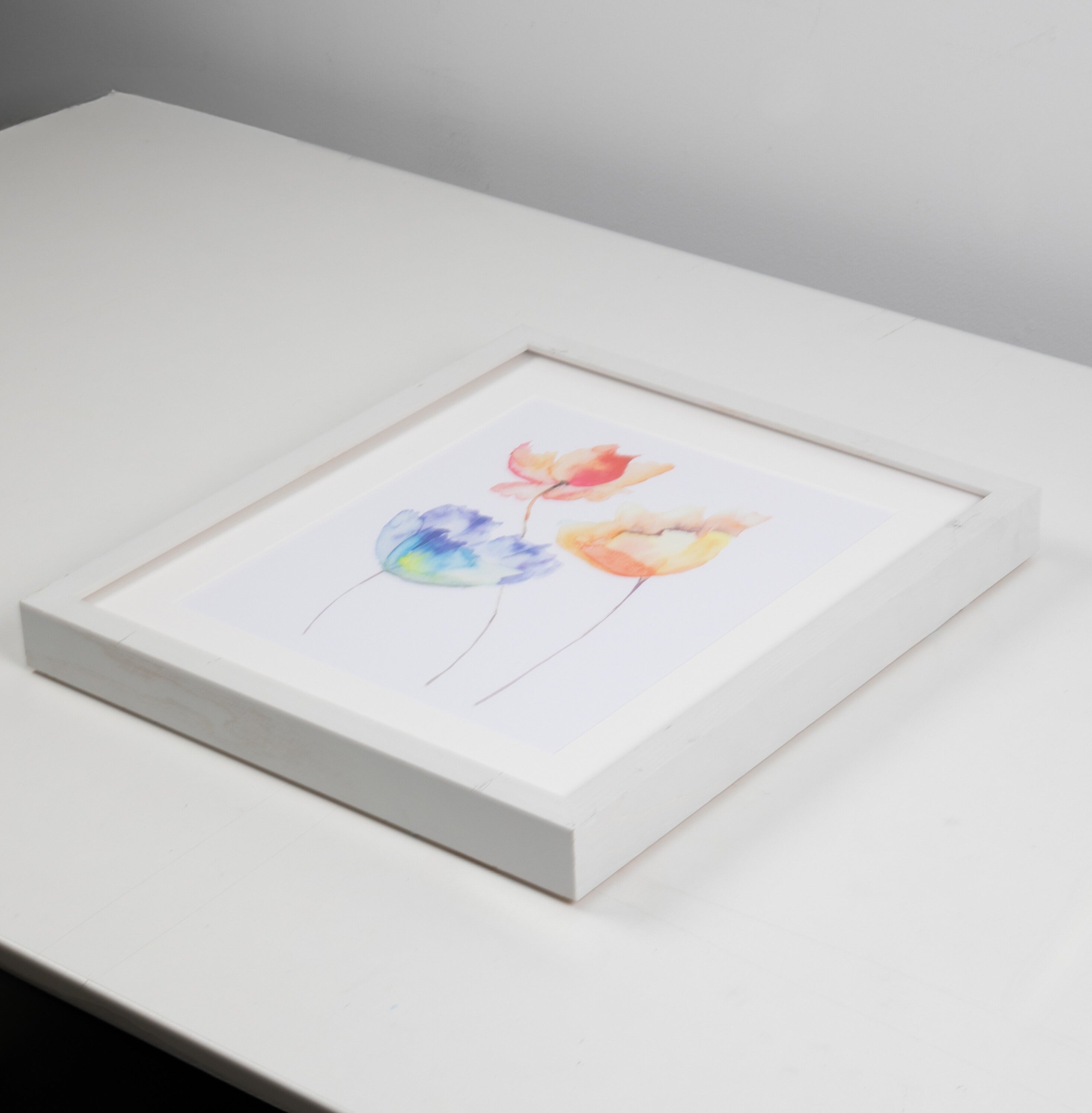 Multi-Colored Flower Watercolor Art with White Frame