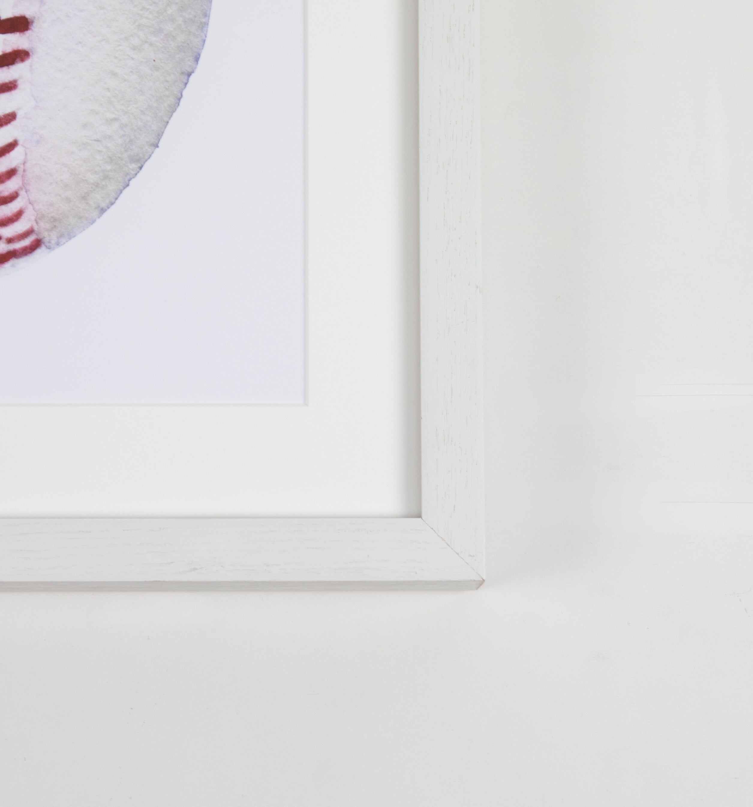 Baseball Watercolor Art with White Frame