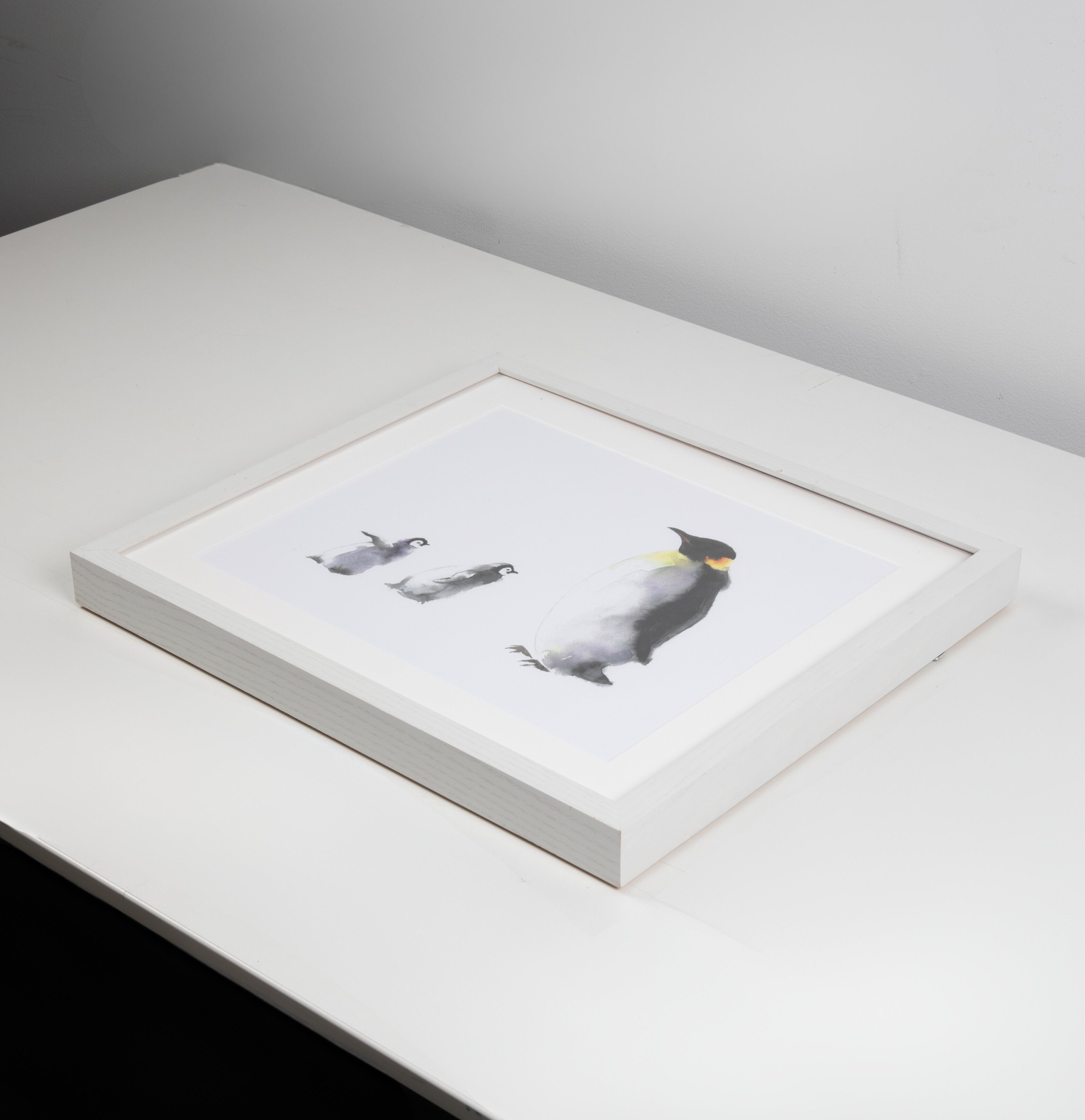 Penguin Watercolor Art with White Frame