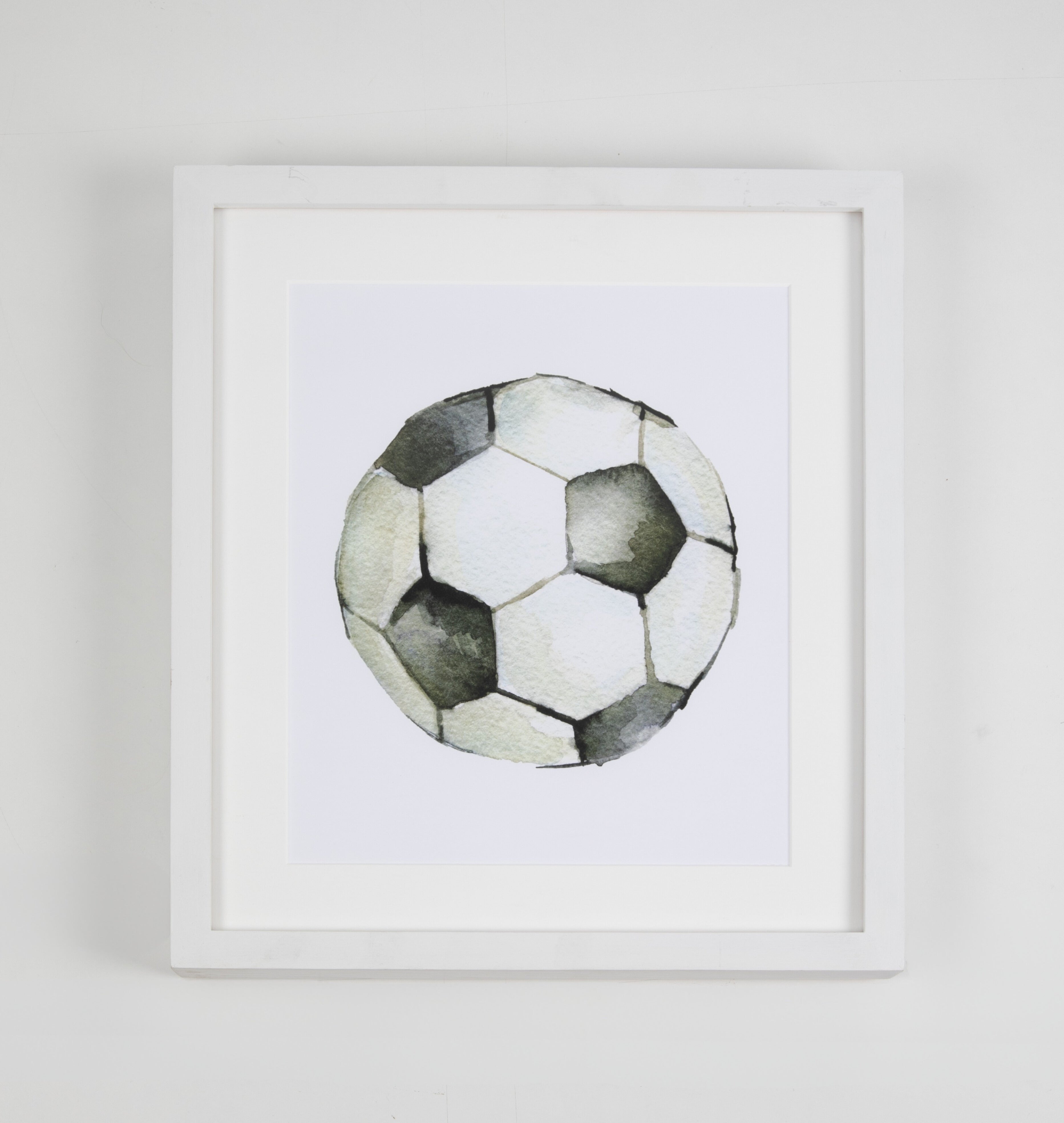 Soccer Ball Watercolor Art with White Frame