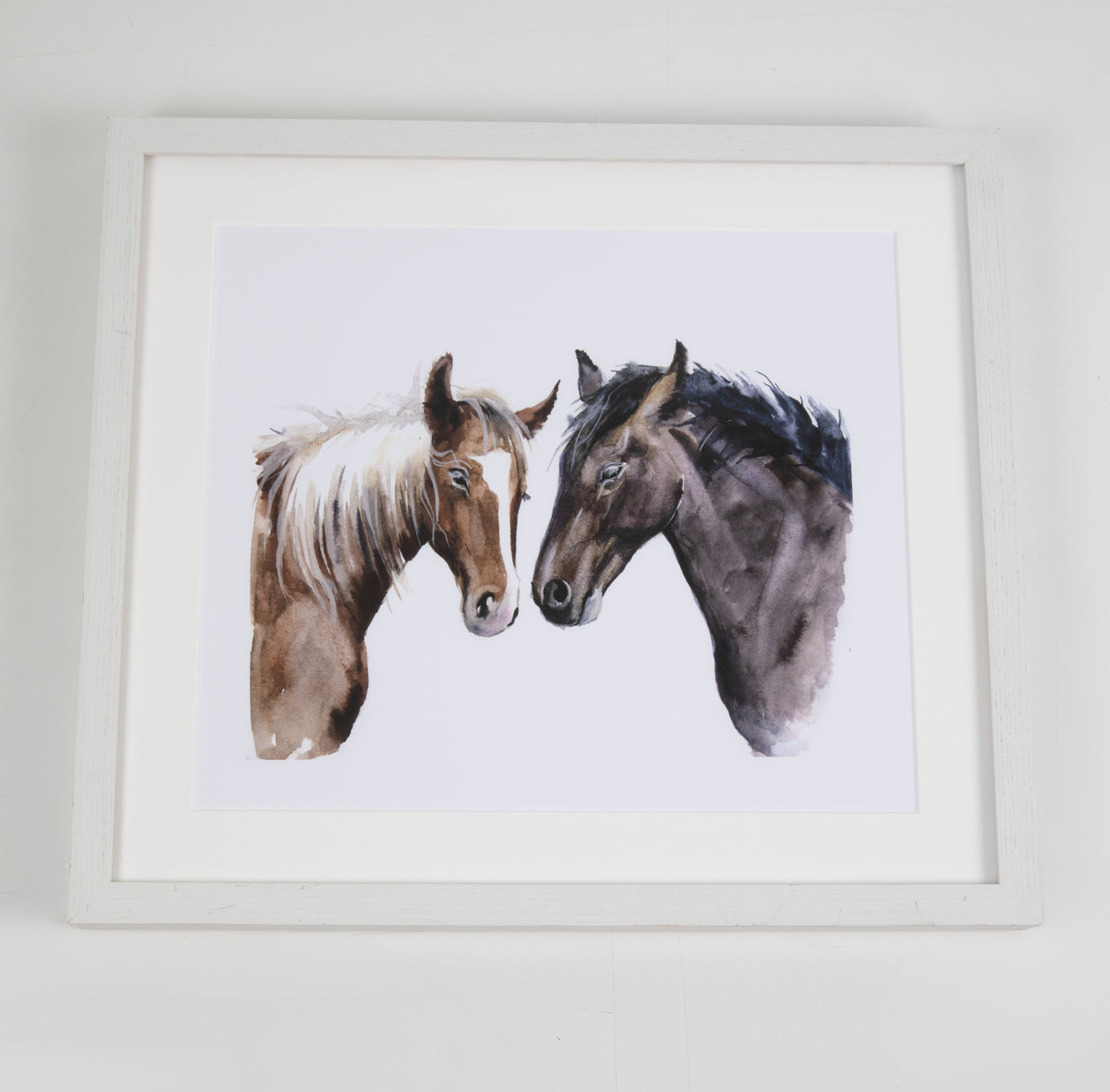 Horses Watercolor Art with White Frame