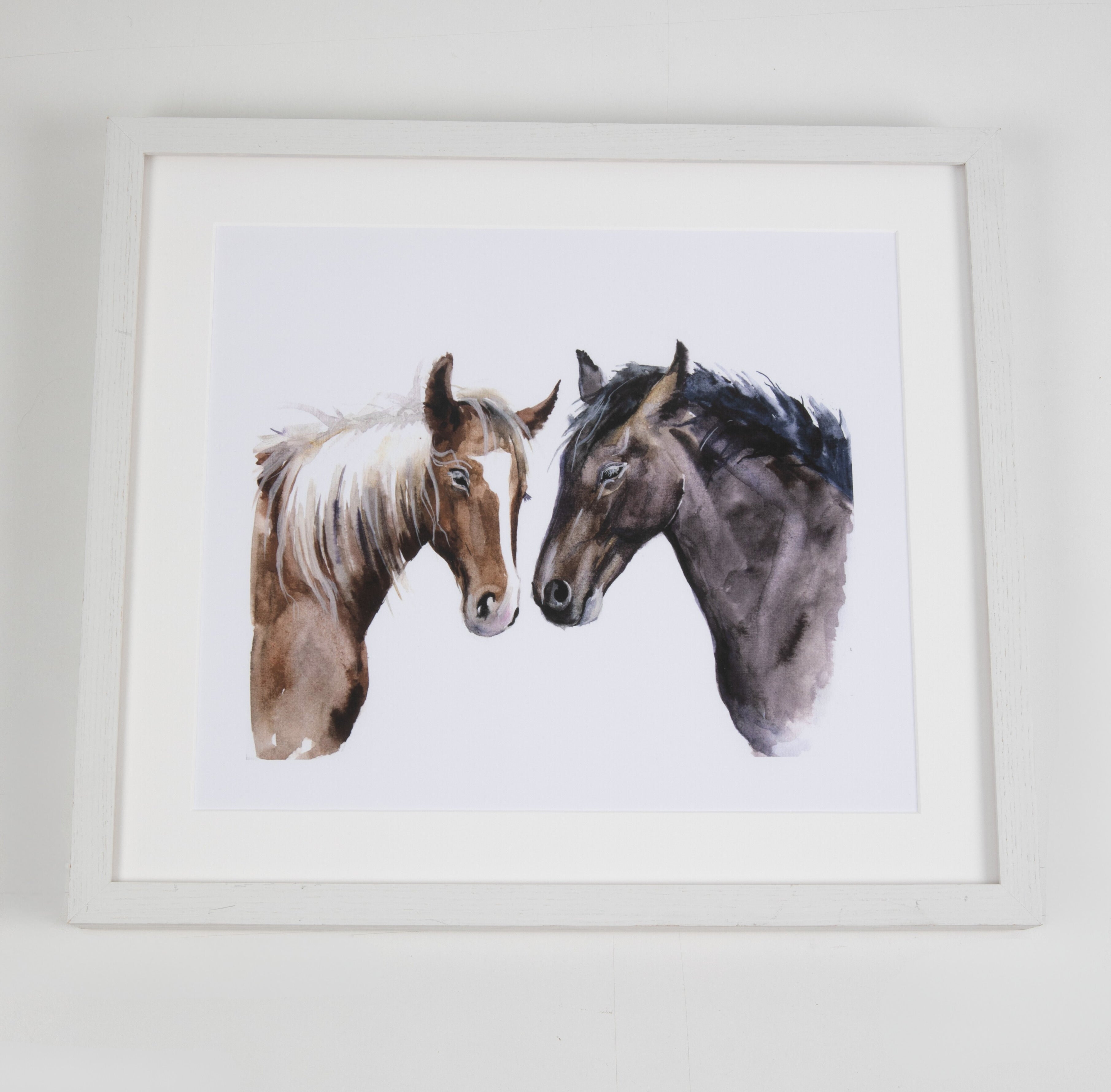 Horses Watercolor Art with White Frame