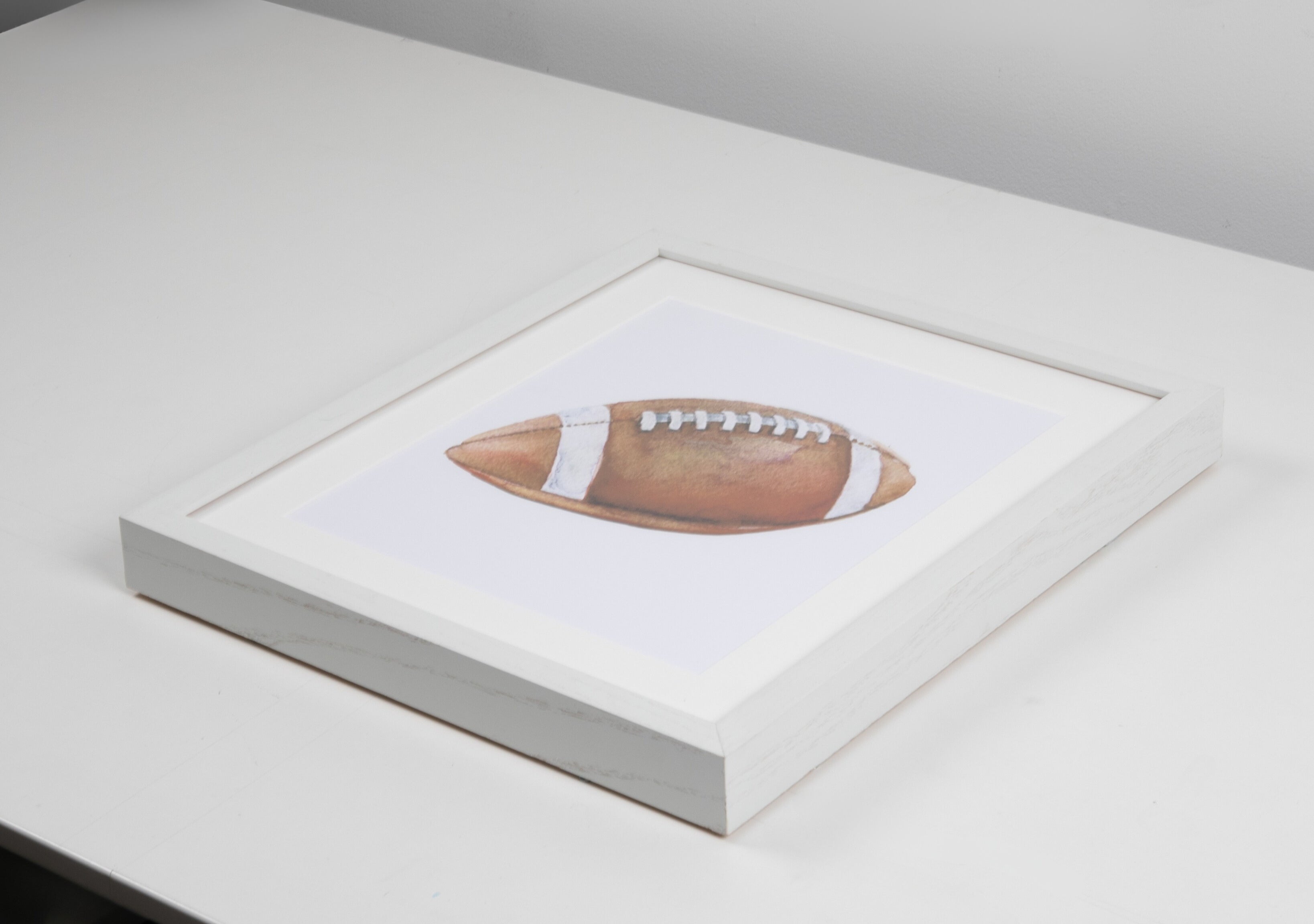 Football Watercolor Art with White Frame