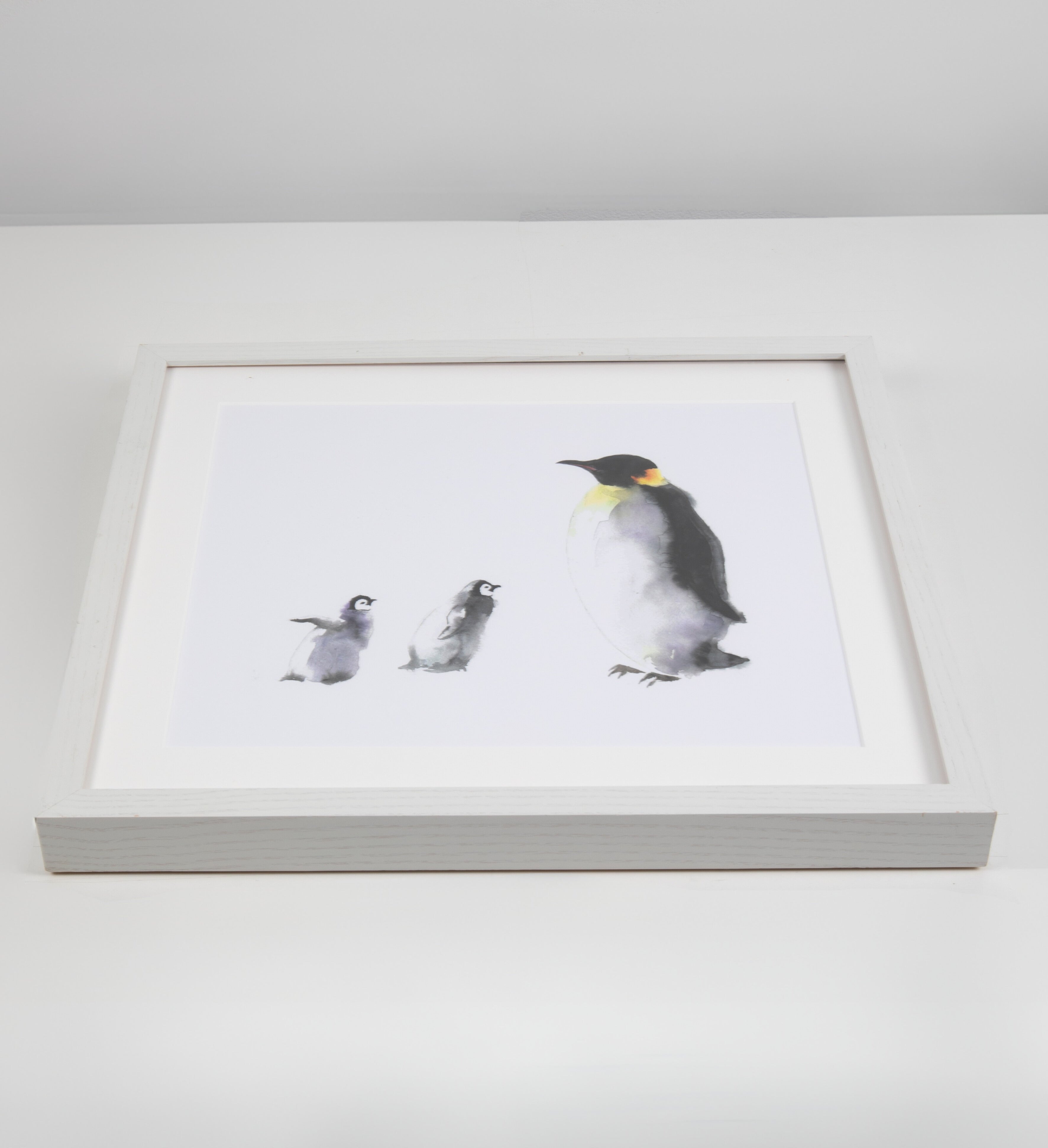 Penguin Watercolor Art with White Frame