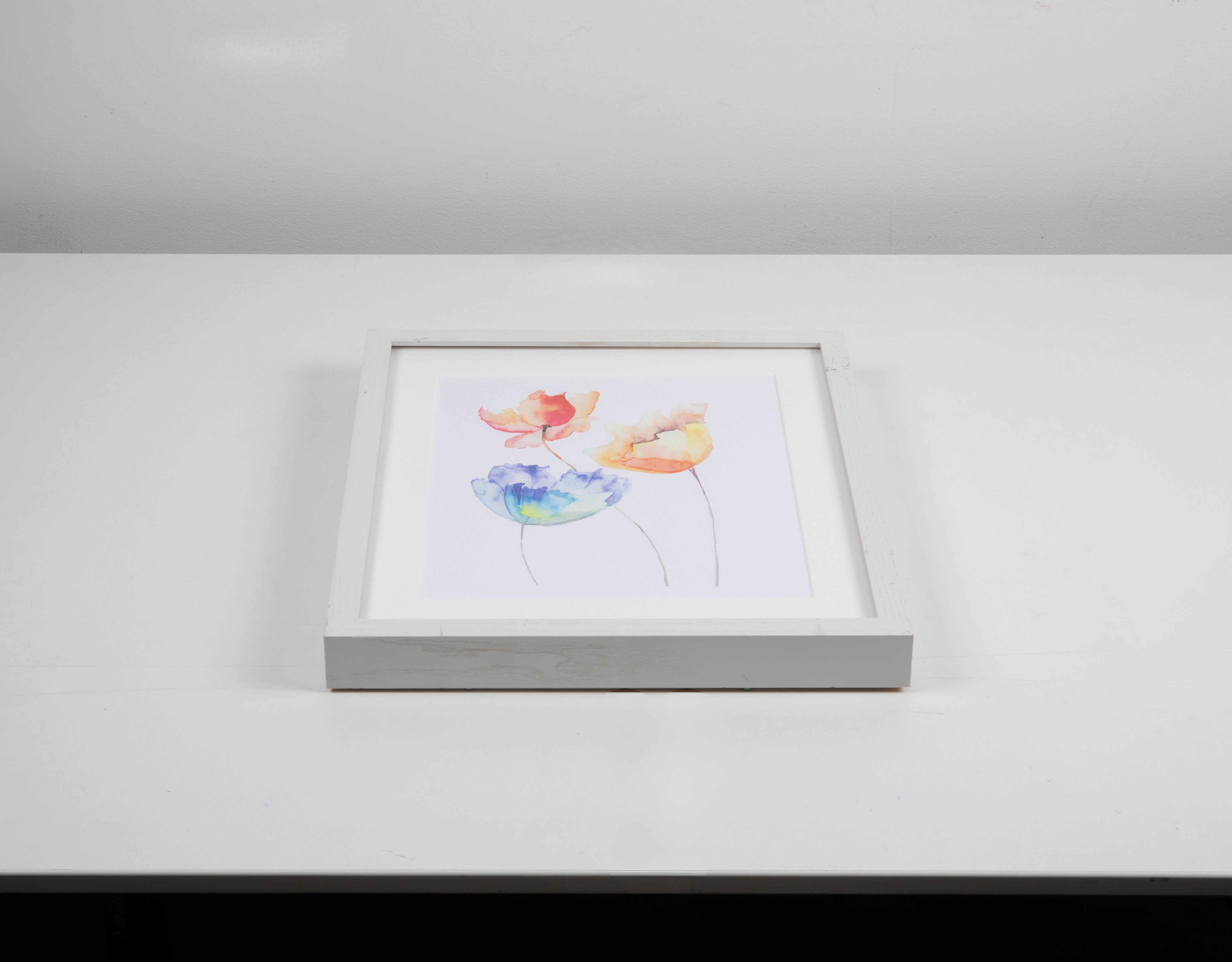 Multi-Colored Flower Watercolor Art with White Frame