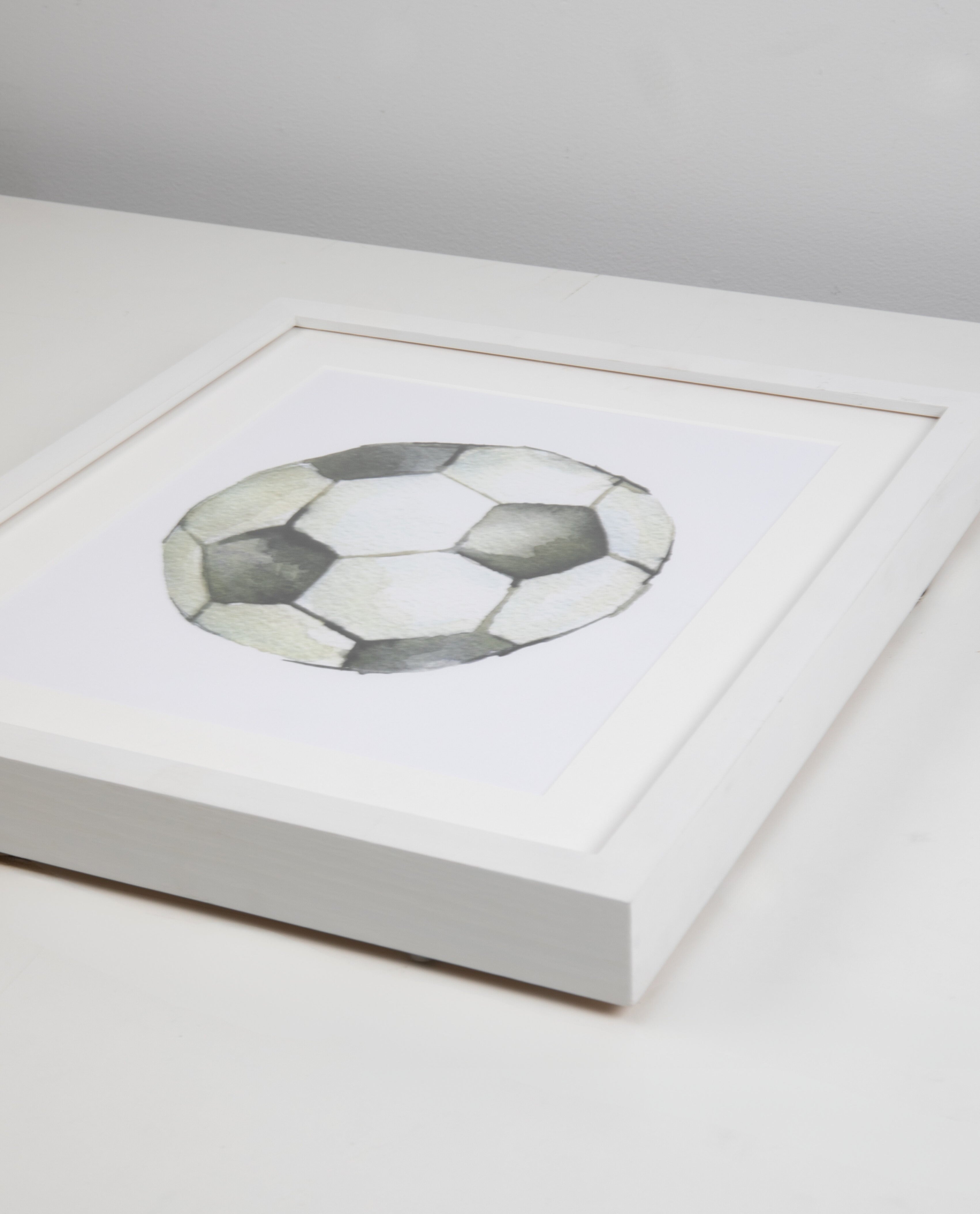 Soccer Ball Watercolor Art with White Frame