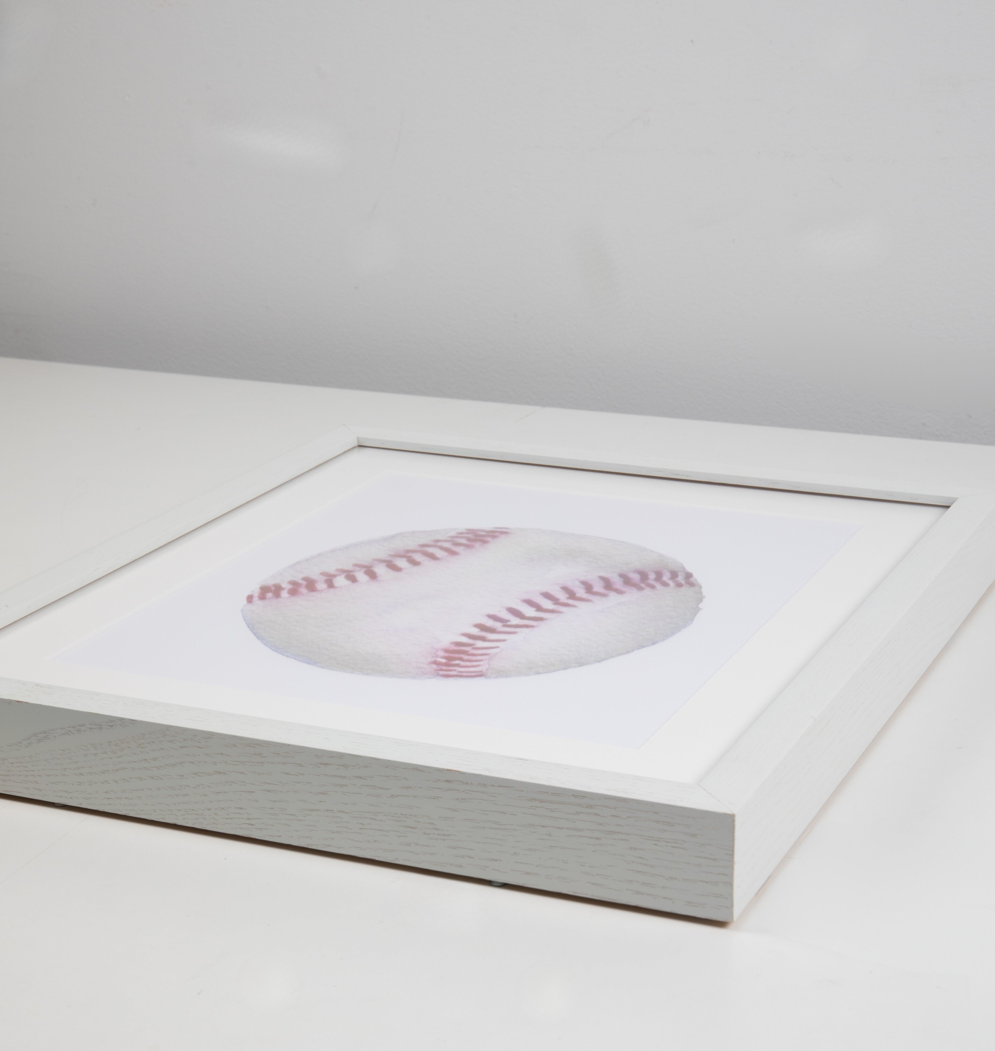 Baseball Watercolor Art with White Frame