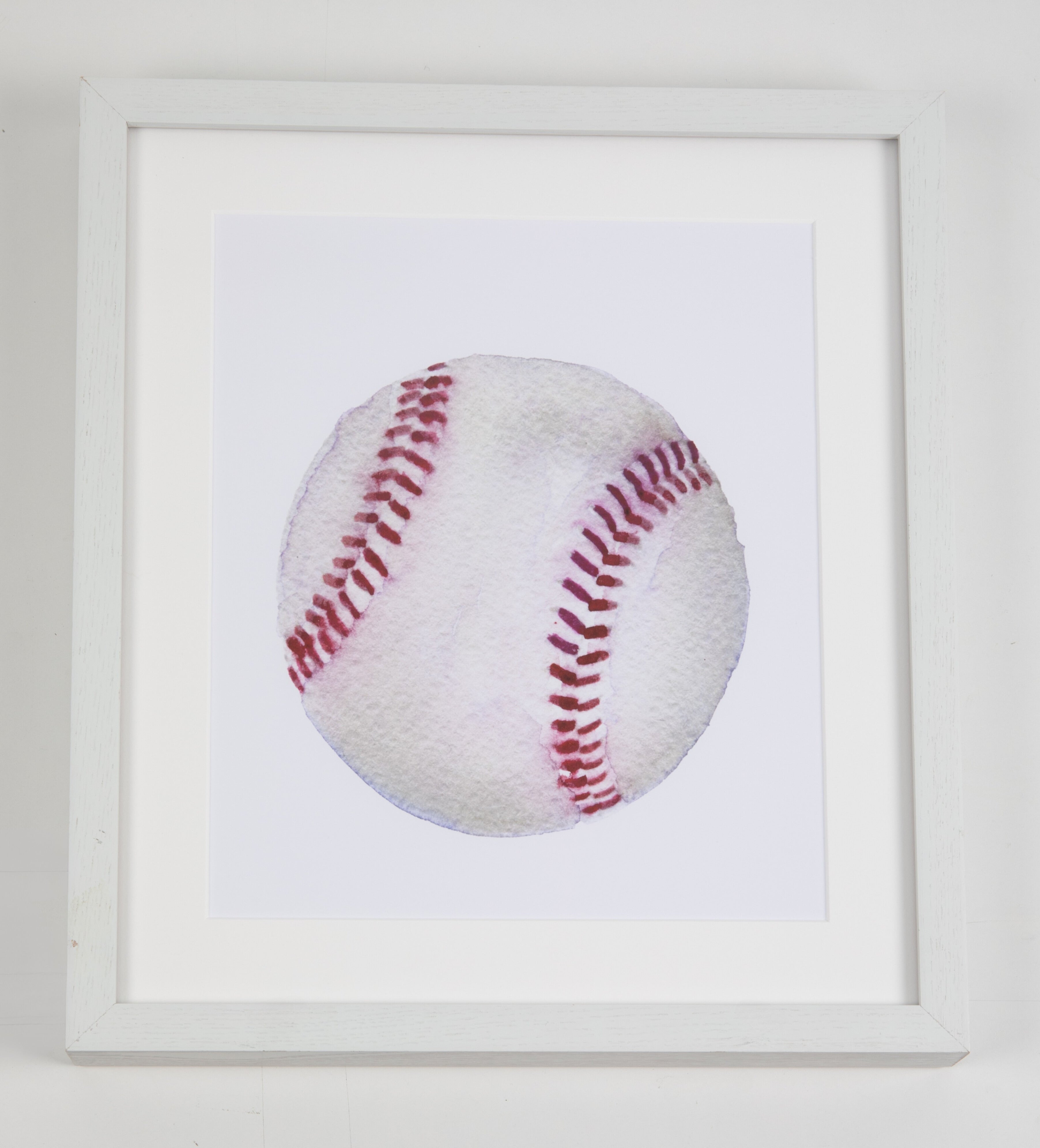 Baseball Watercolor Art with White Frame