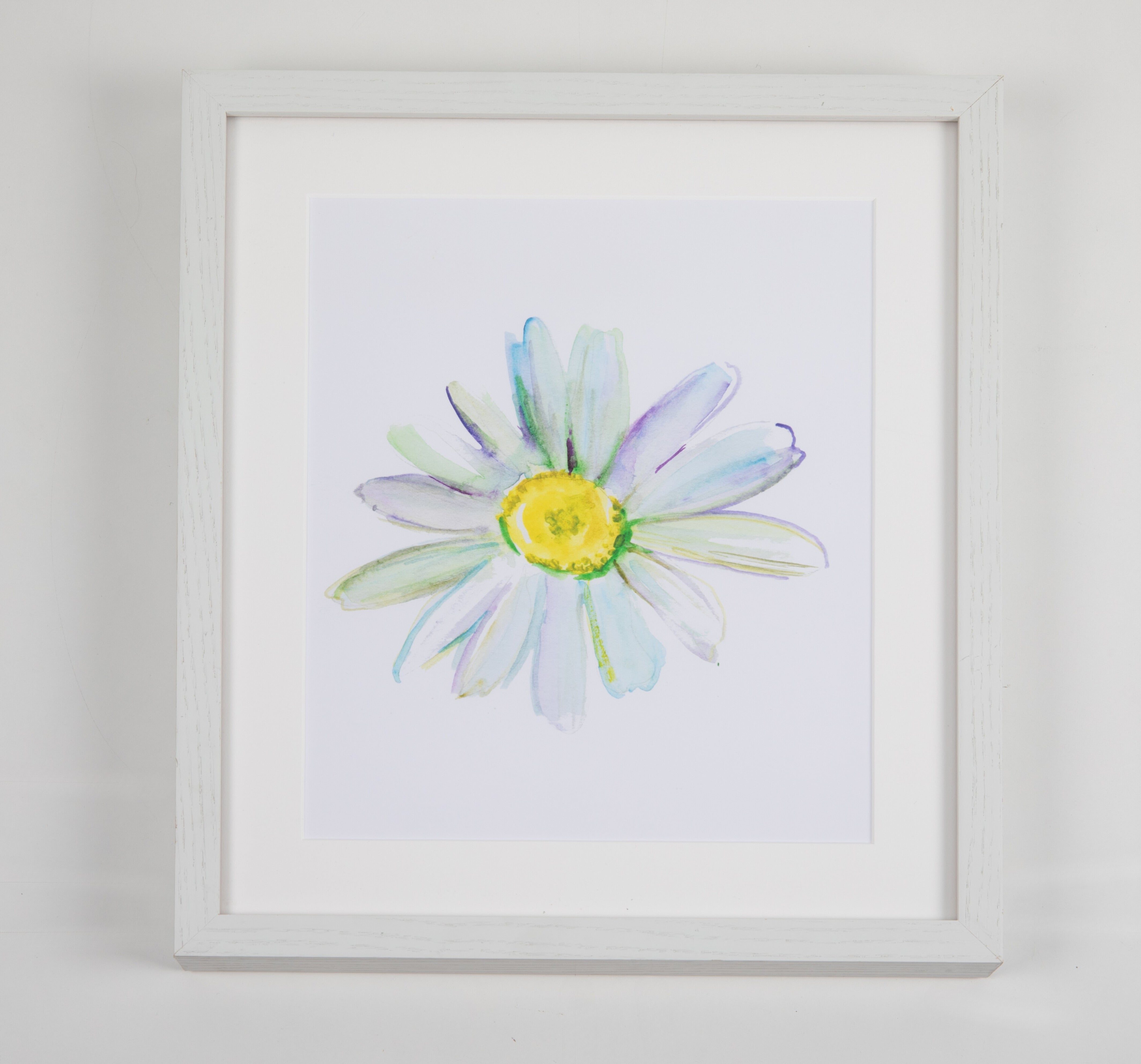 Daisy Watercolor Art with White Frame