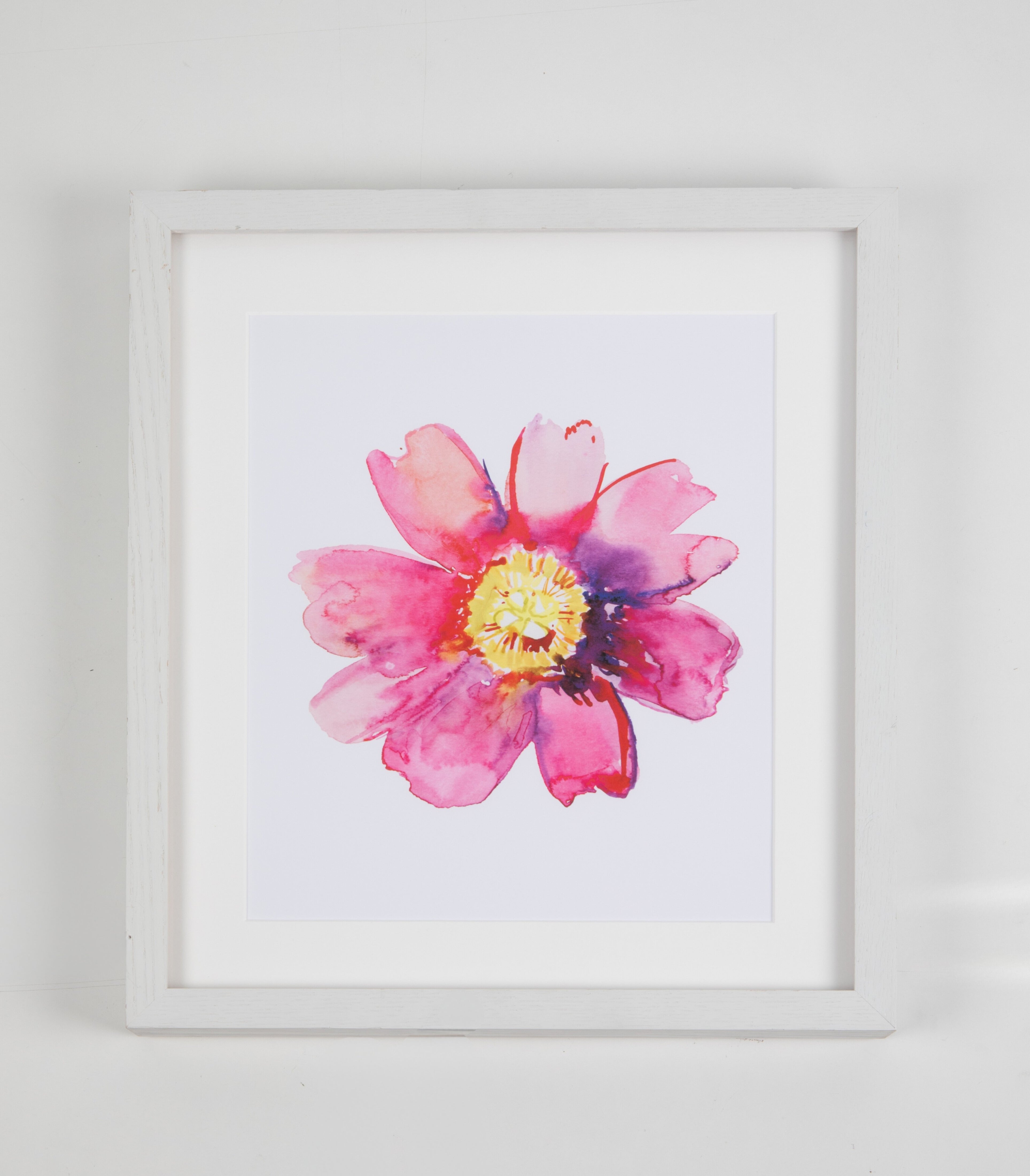 Pink Flower Watercolor Art with White Frame