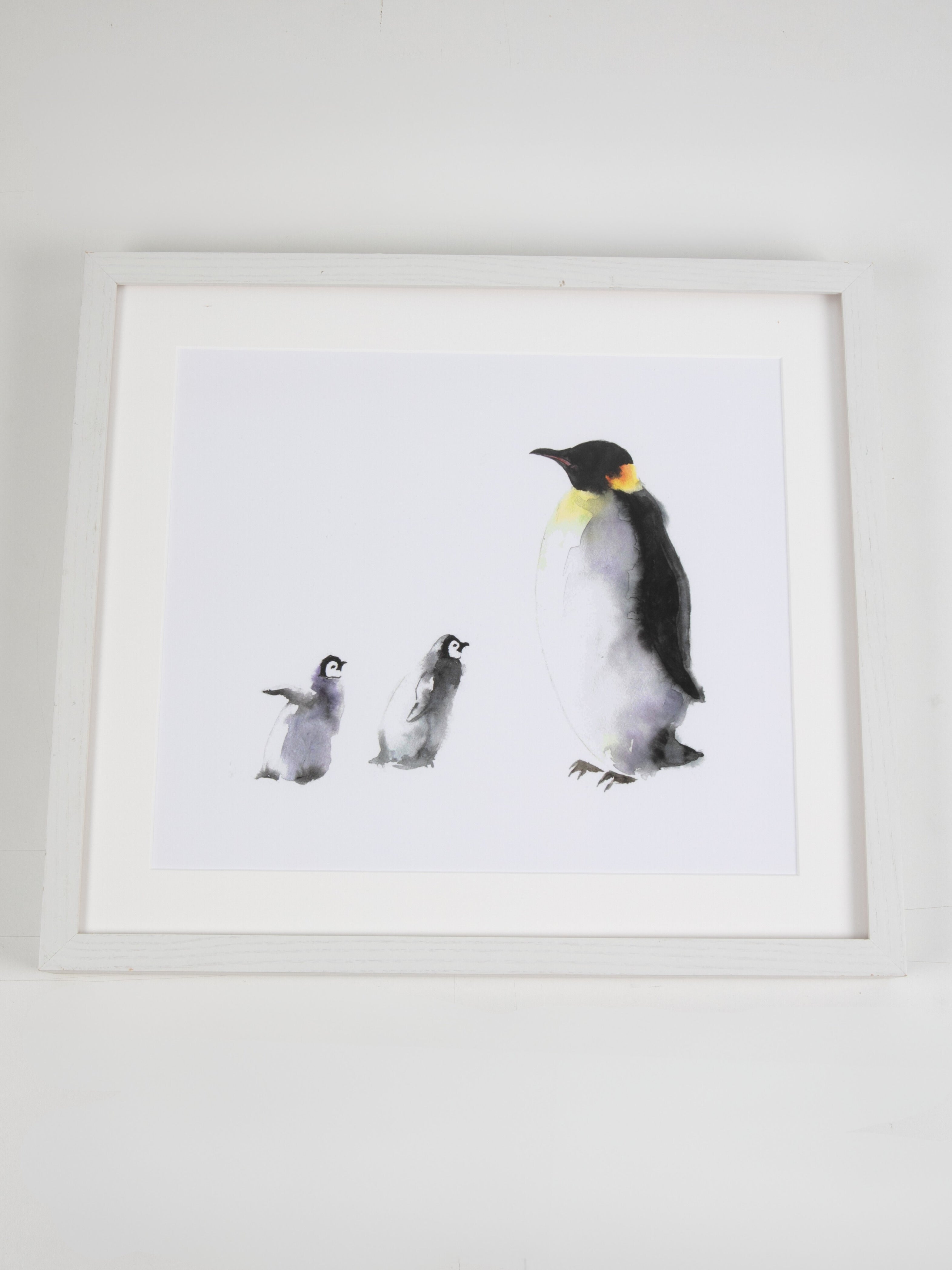 Penguin Watercolor Art with White Frame