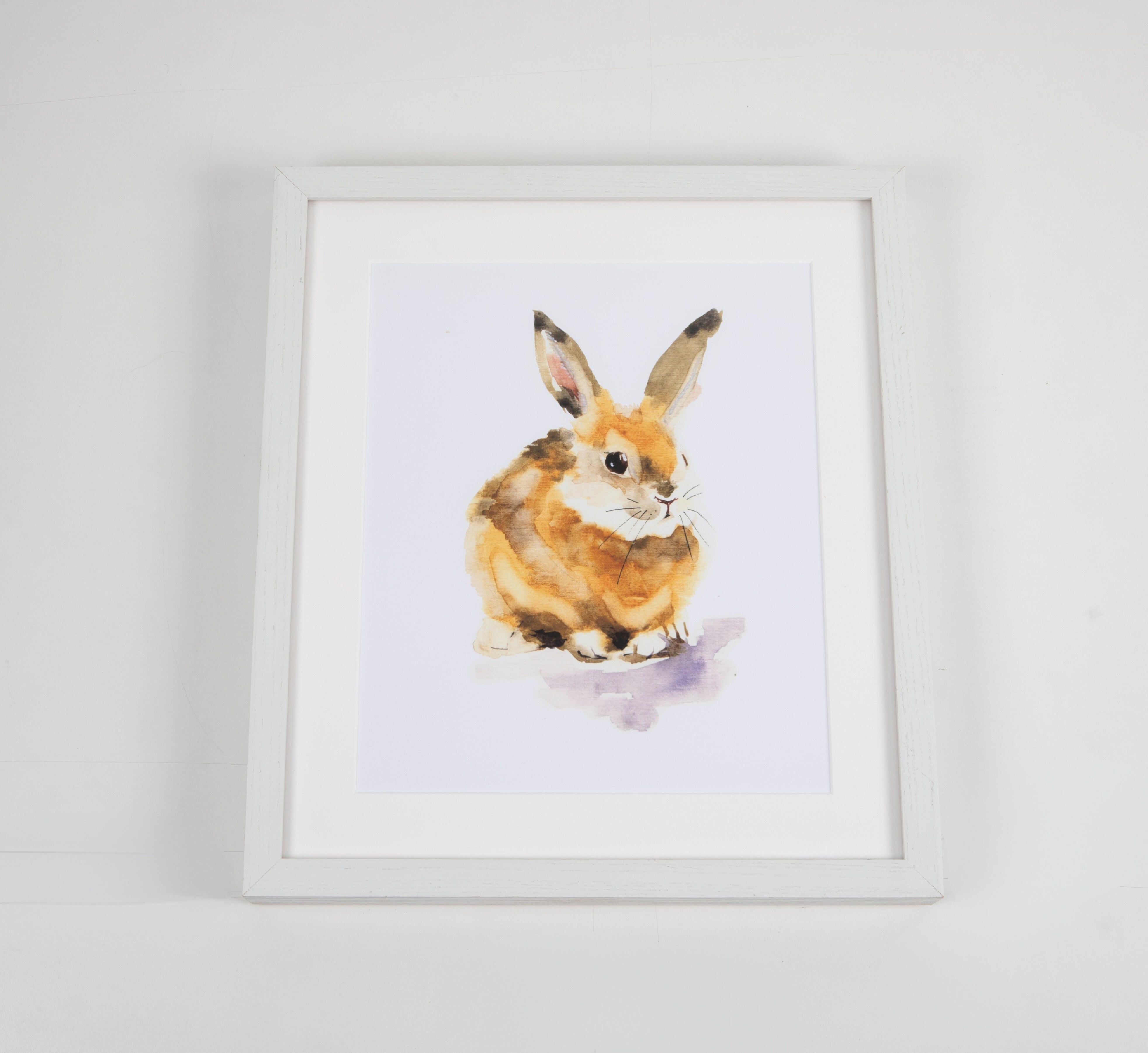 Bunny-Rabbit Watercolor Art with White Frame