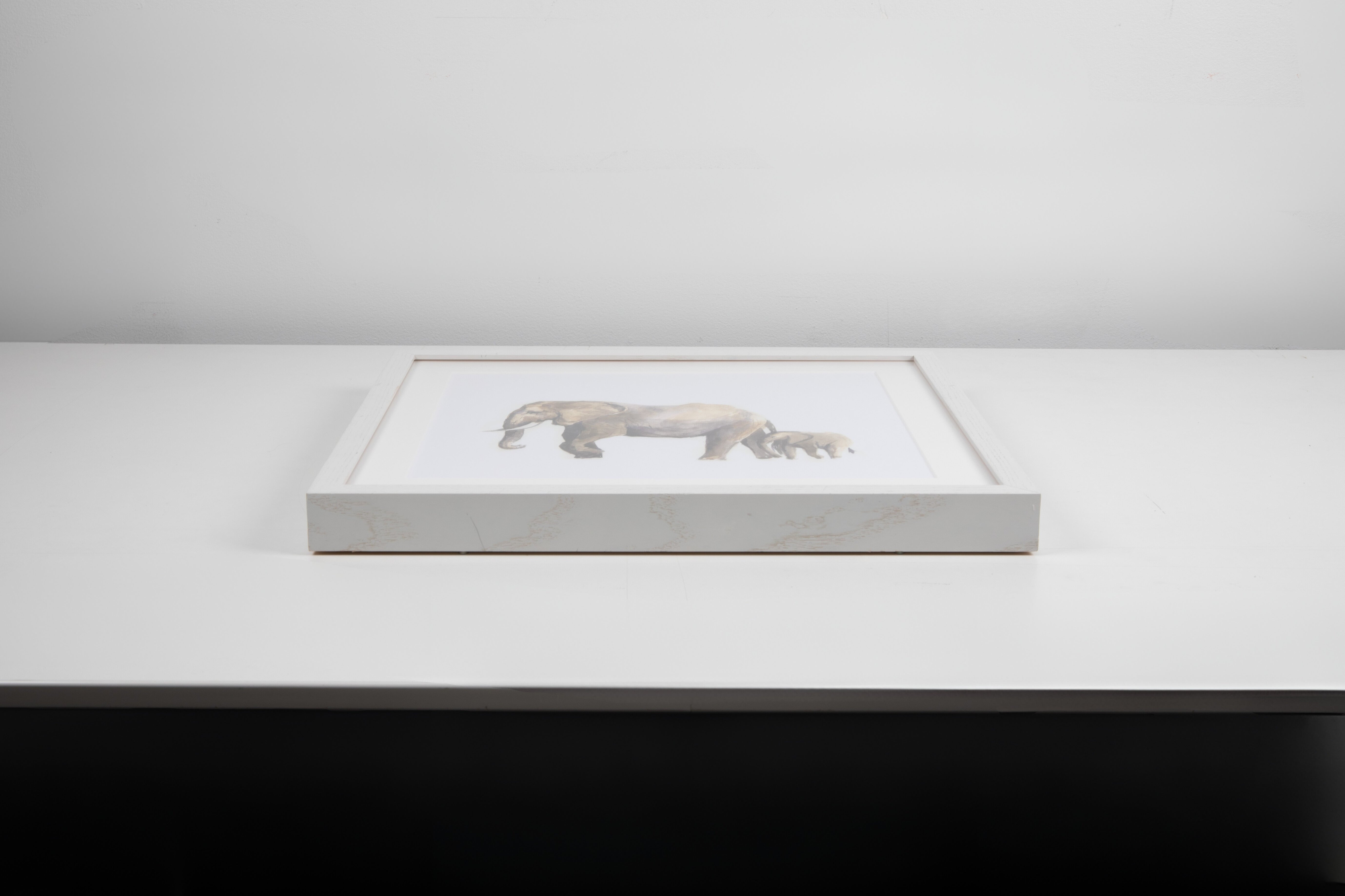 Elephant Watercolor Art with White Frame