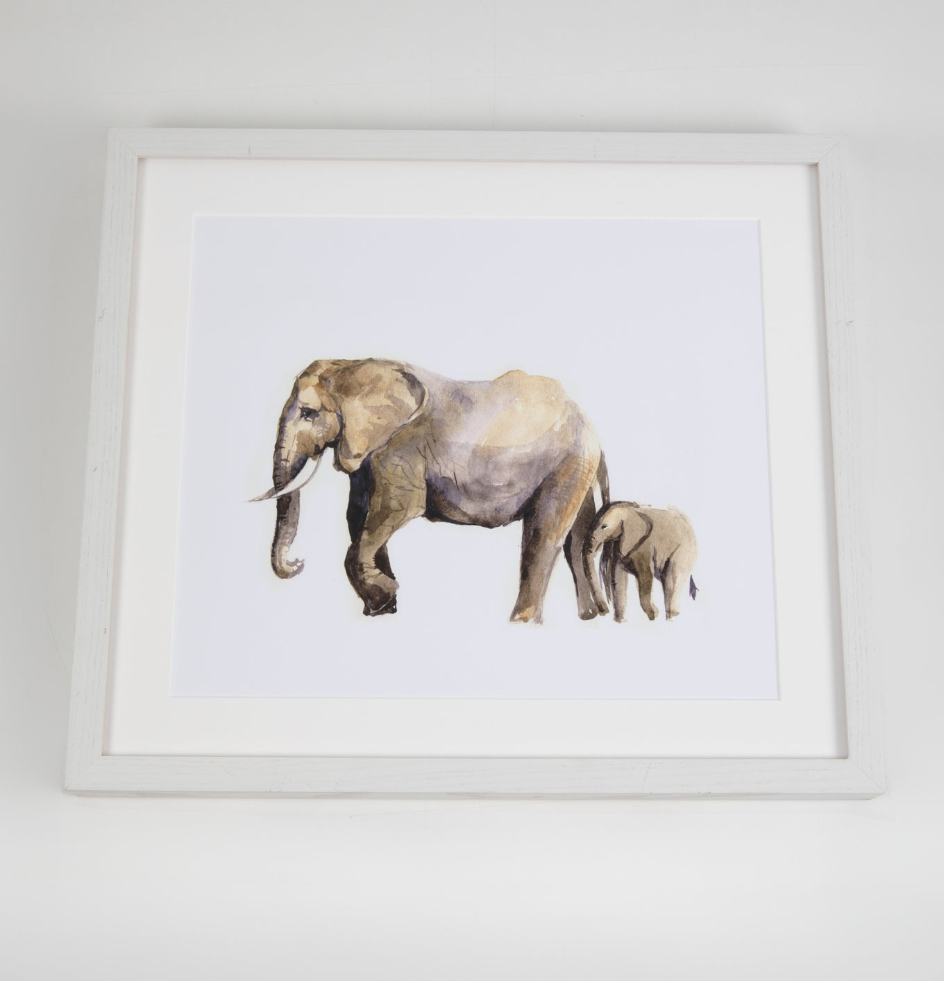 Elephant Watercolor Art with White Frame