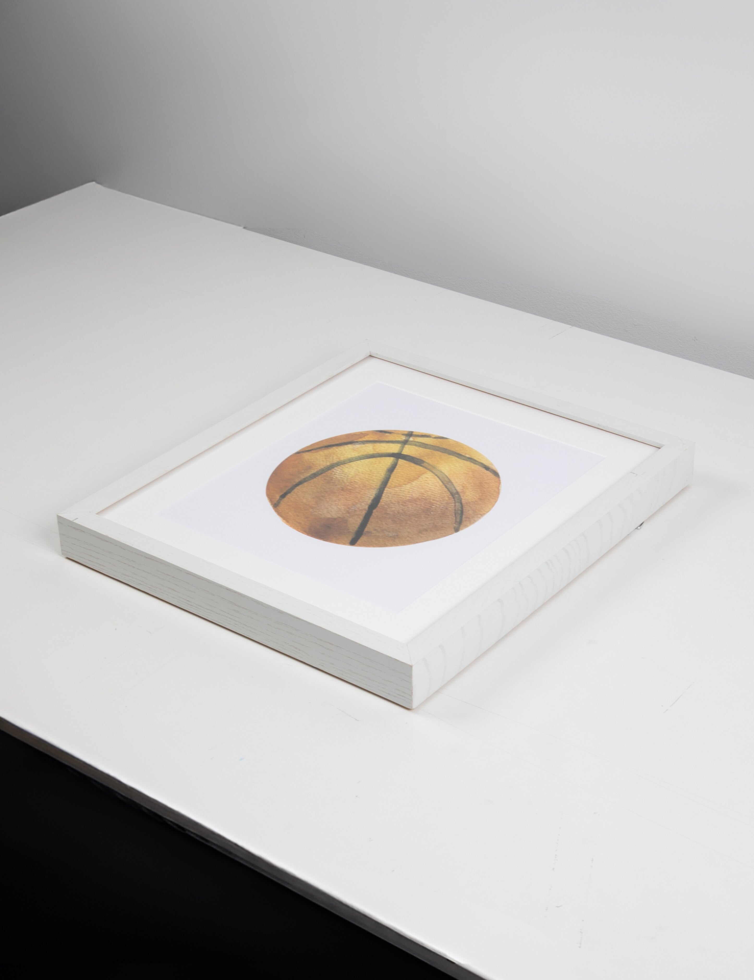 Basketball Watercolor Art with White Frame