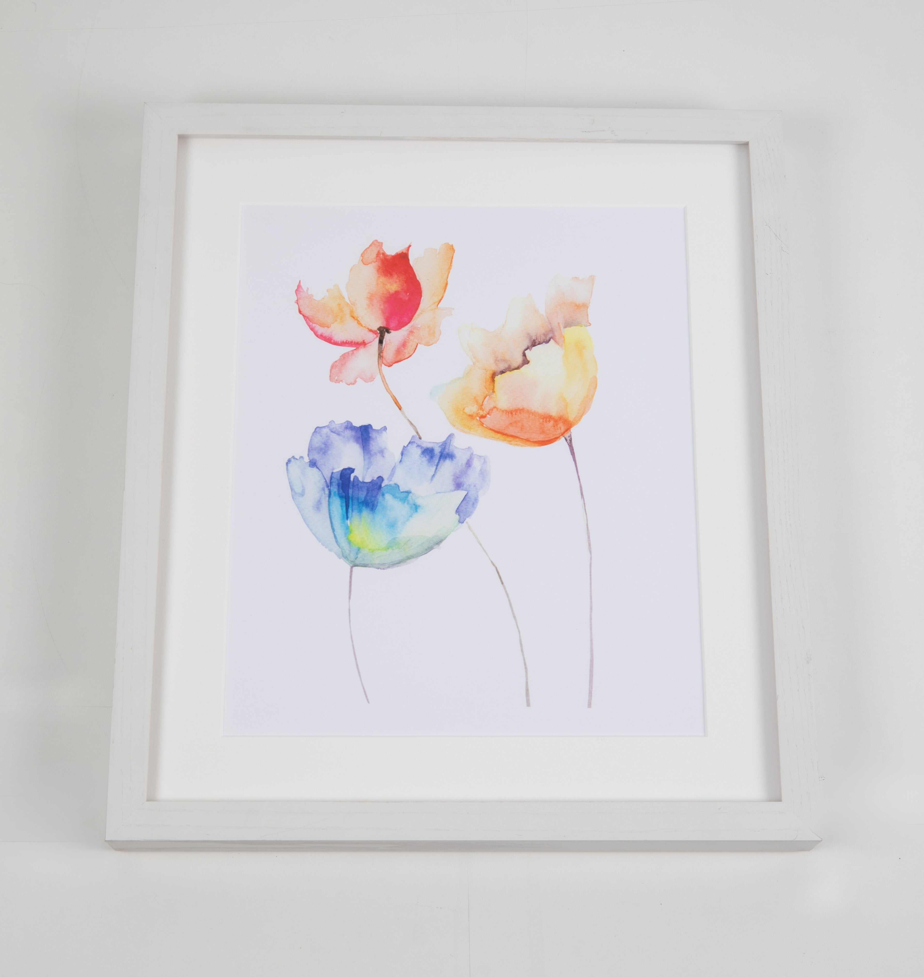 Multi-Colored Flower Watercolor Art with White Frame