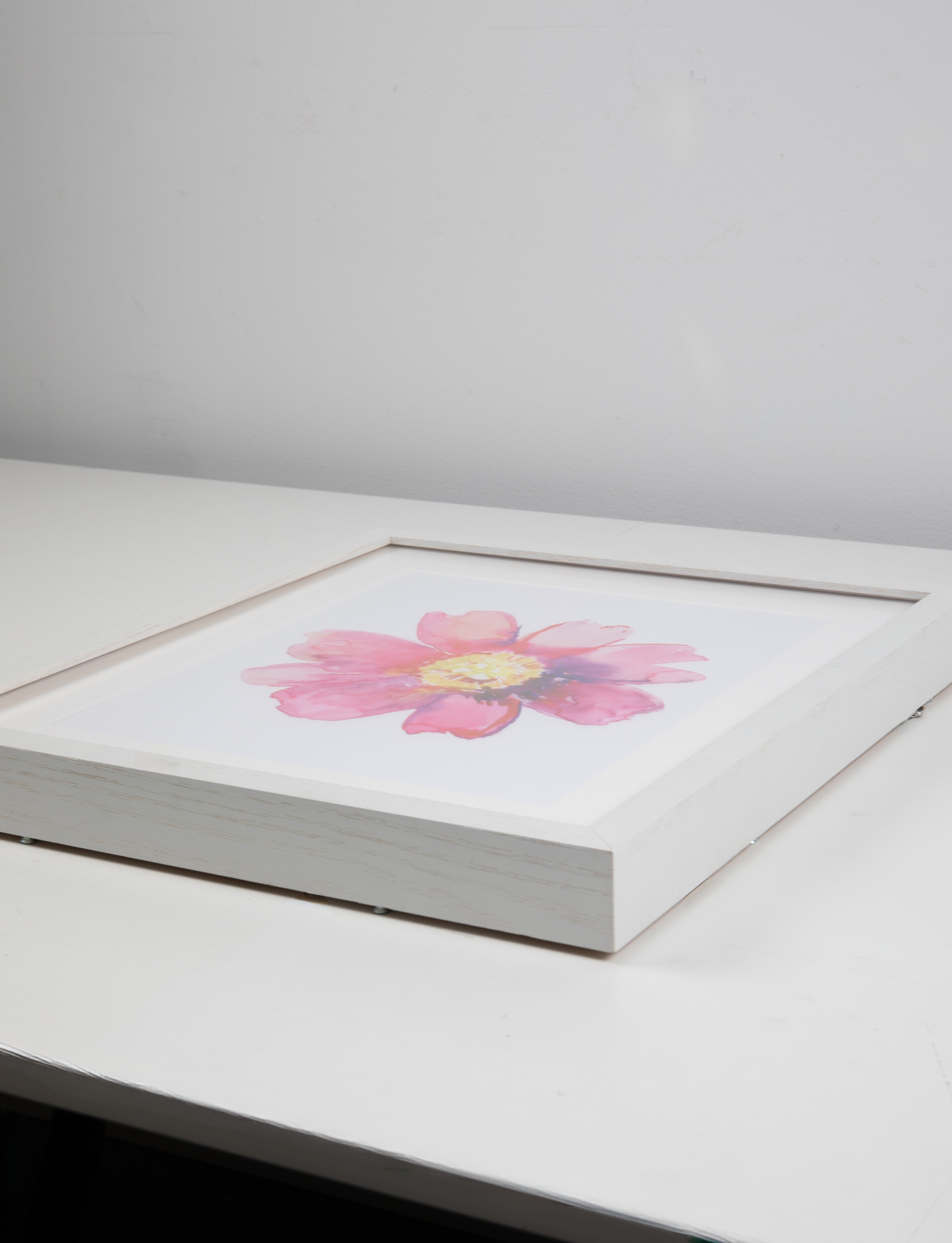 Pink Flower Watercolor Art with White Frame