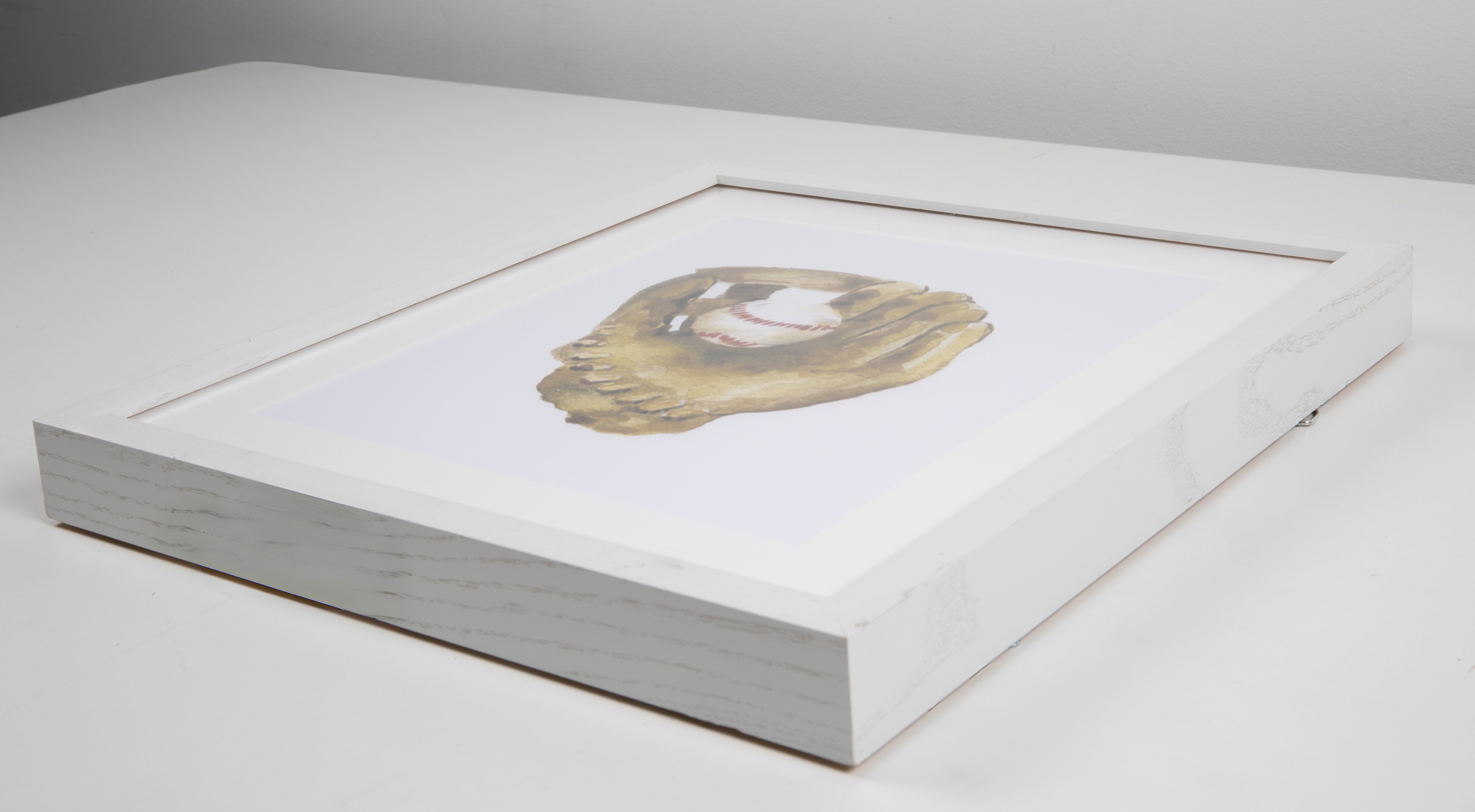 Baseball Glove Watercolor Art with White Frame