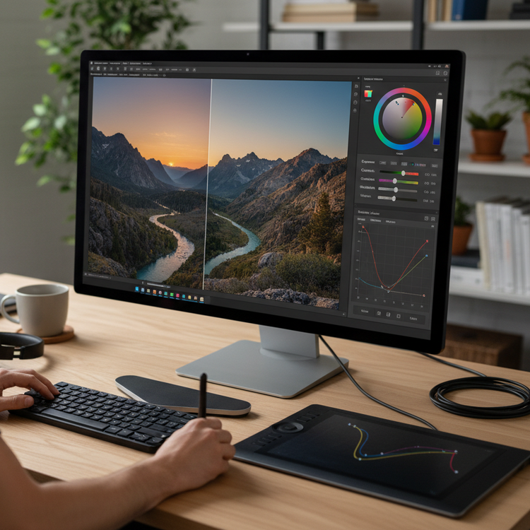 image is being color corrected on a computer