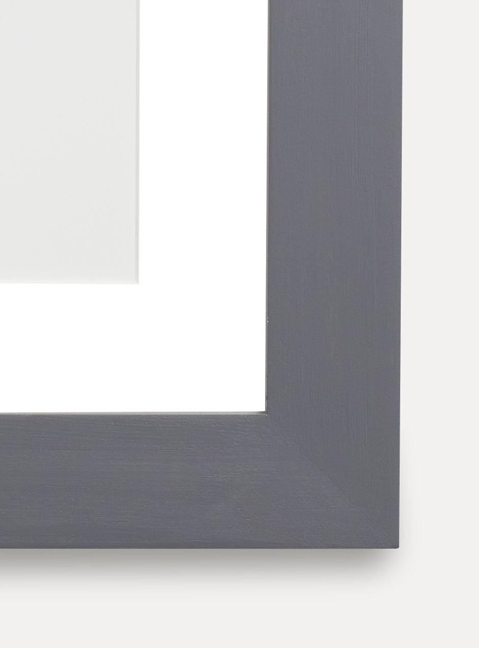 close up of corner grey frame holding abstract art