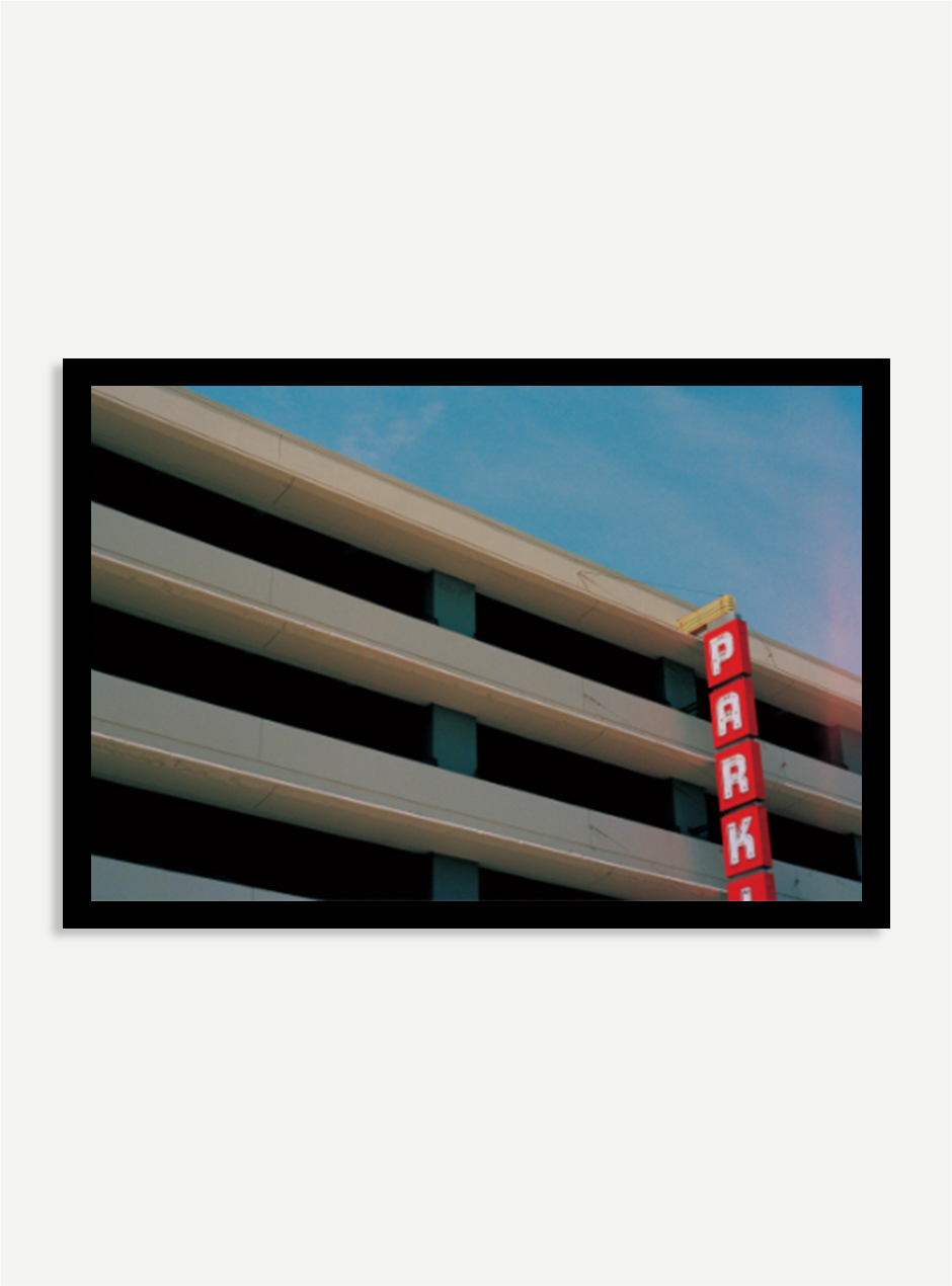 parking garage photograph in black frame