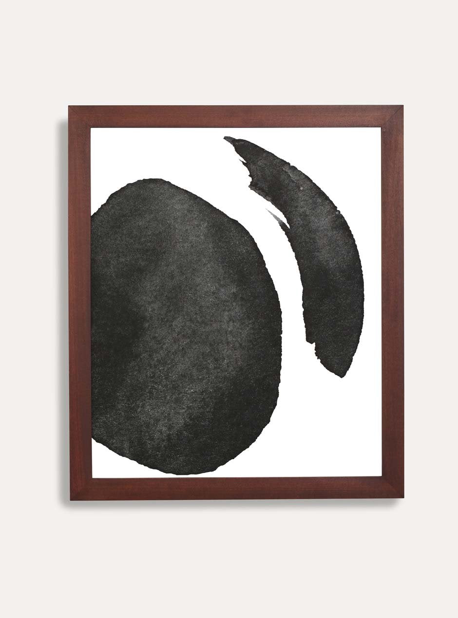 dark stained wooden frame holding abstract painting 