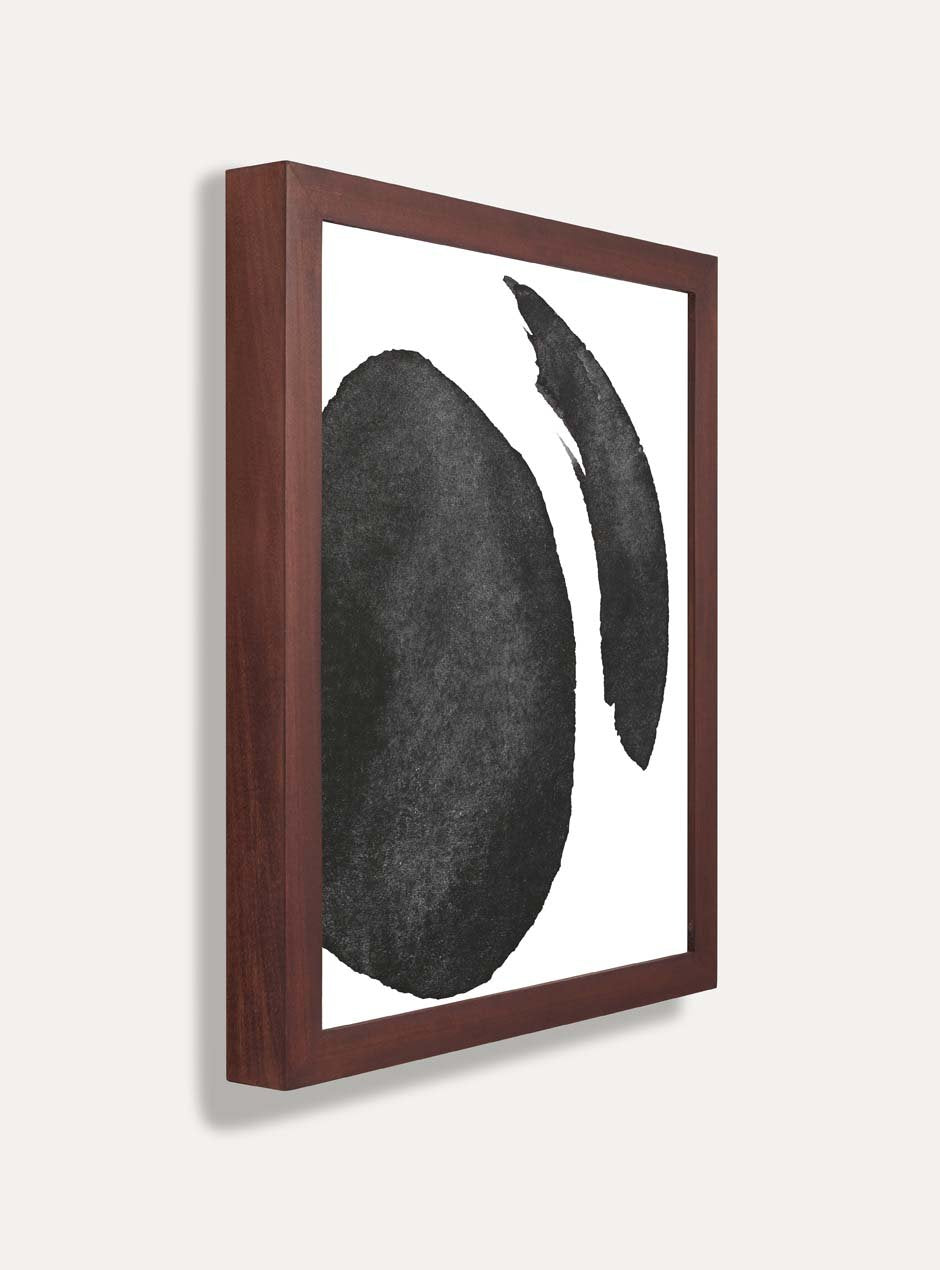 side view dark stained wooden frame holding abstract painting 