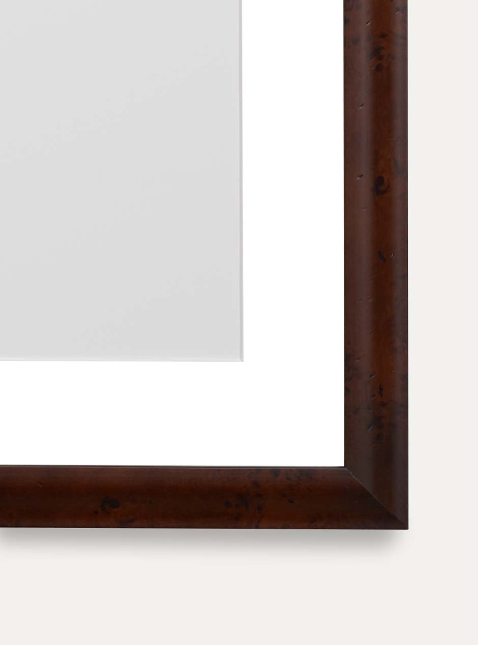corner view of dark wood frame