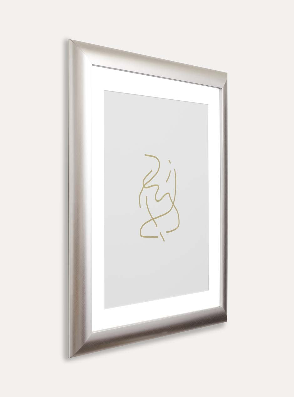 side view silver frame holding abstract art