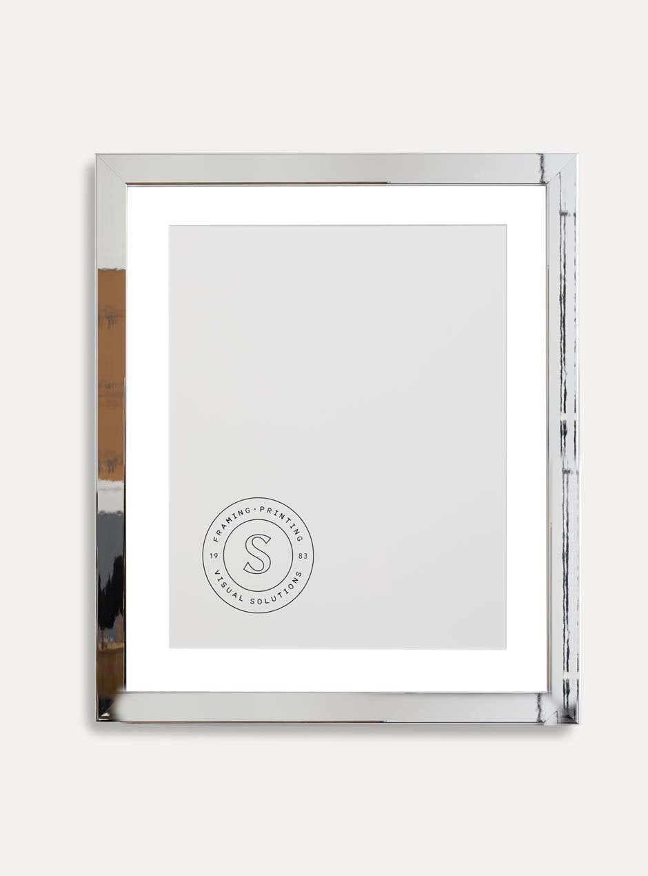 mirrored frame with skyframe logo inside