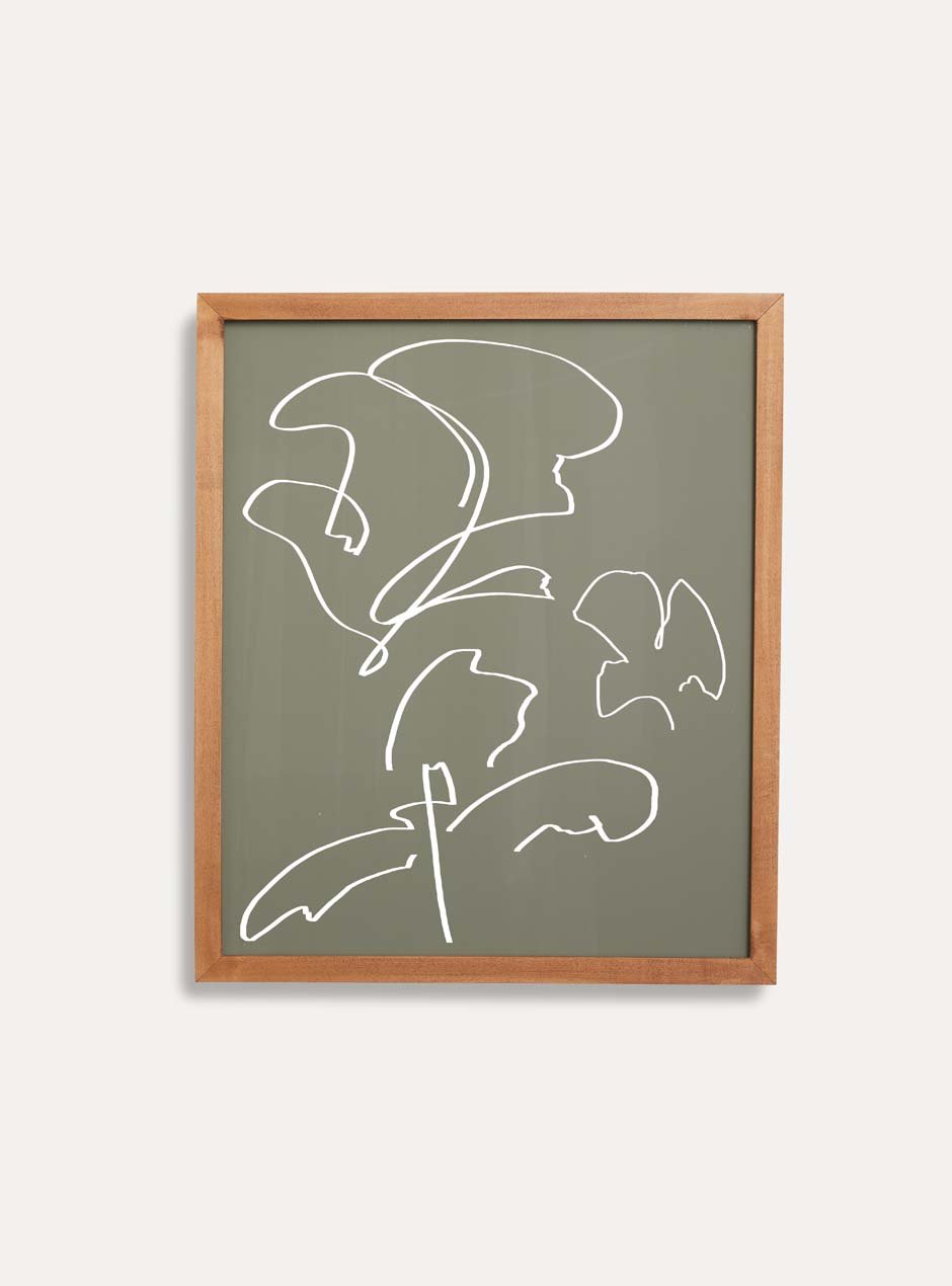 maple frame holding abstract art