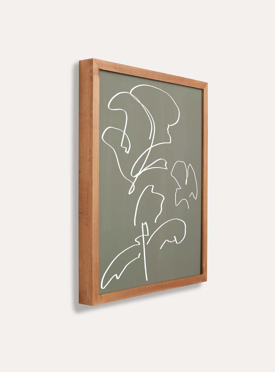 Side view of maple frame holding abstract art