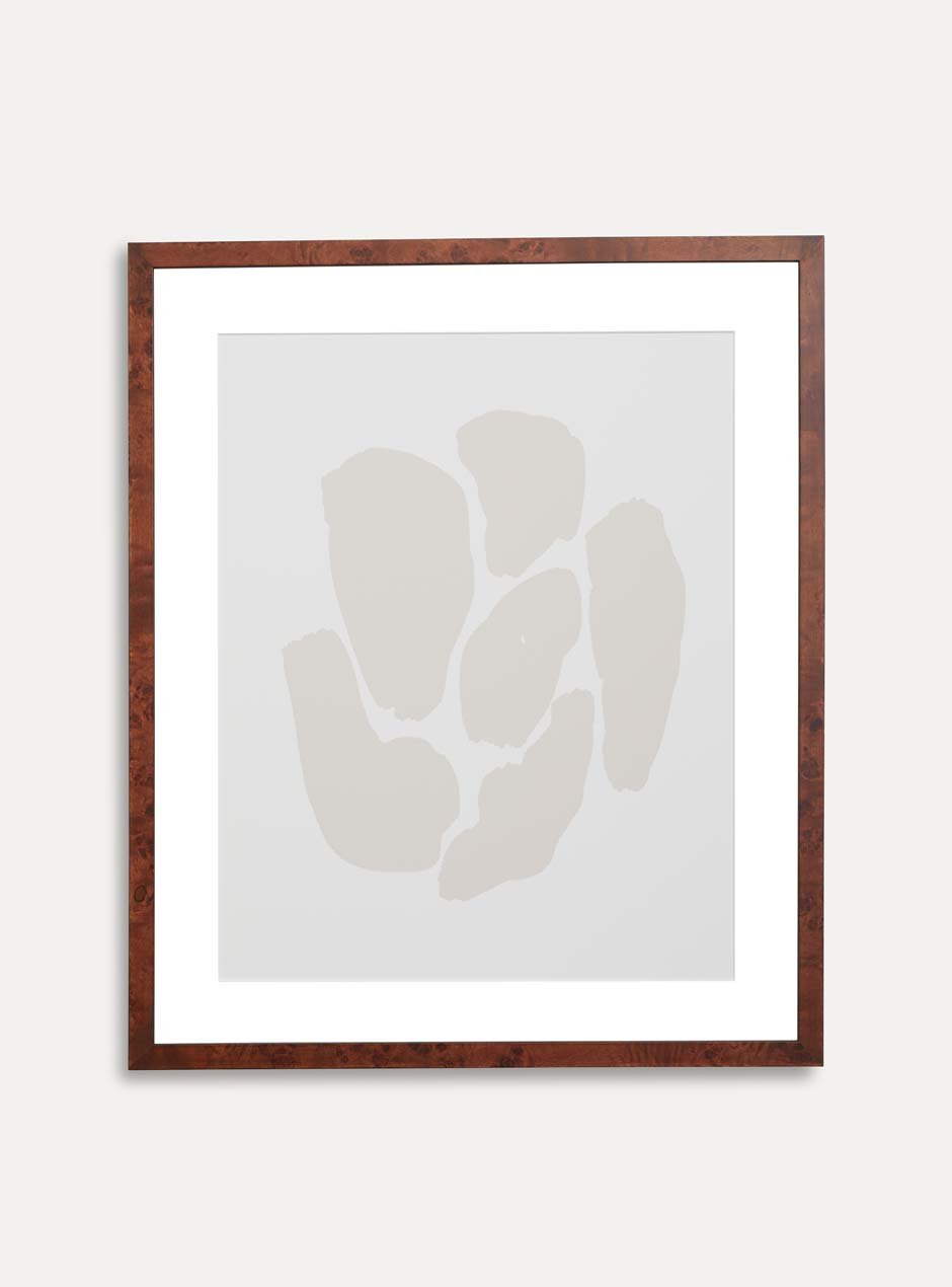 burrell wood style frame thin with modern art neutral piece in high end apartment