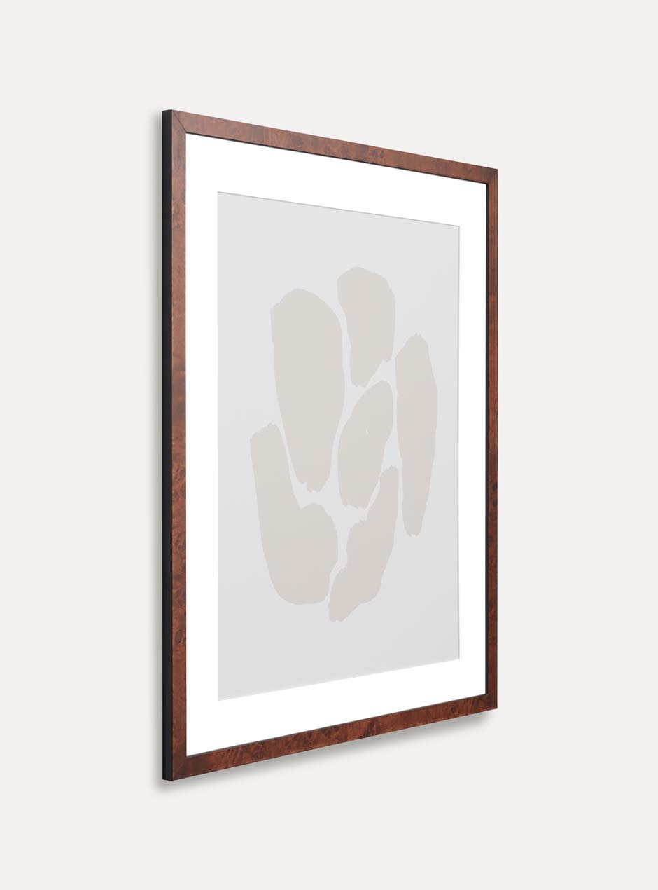 burrell wood style frame thin with modern art neutral piece in high end apartment
