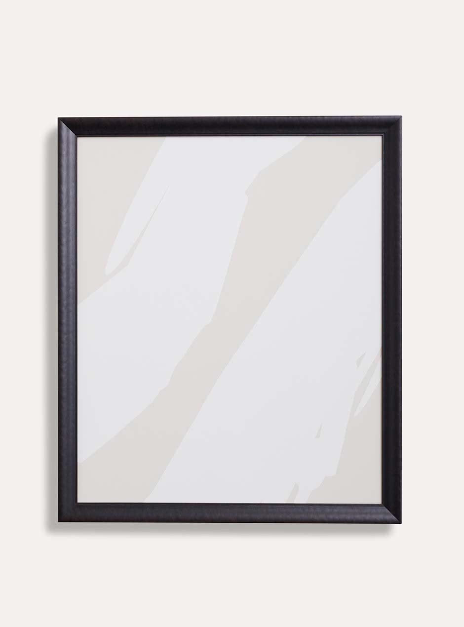 black textured picture frame with pitched down moulding style with abstract neutral artwork