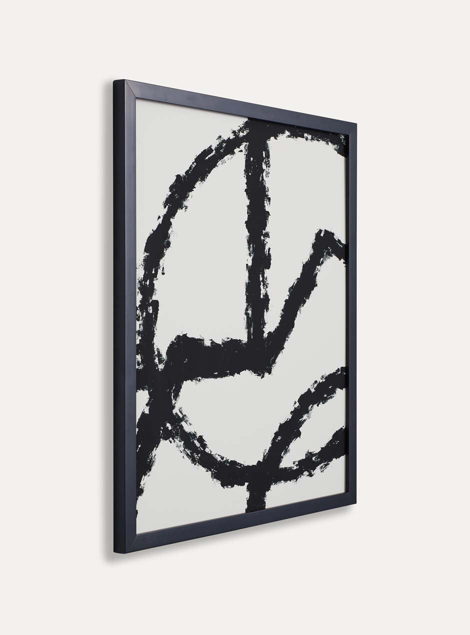 side view black frame holding abstract art